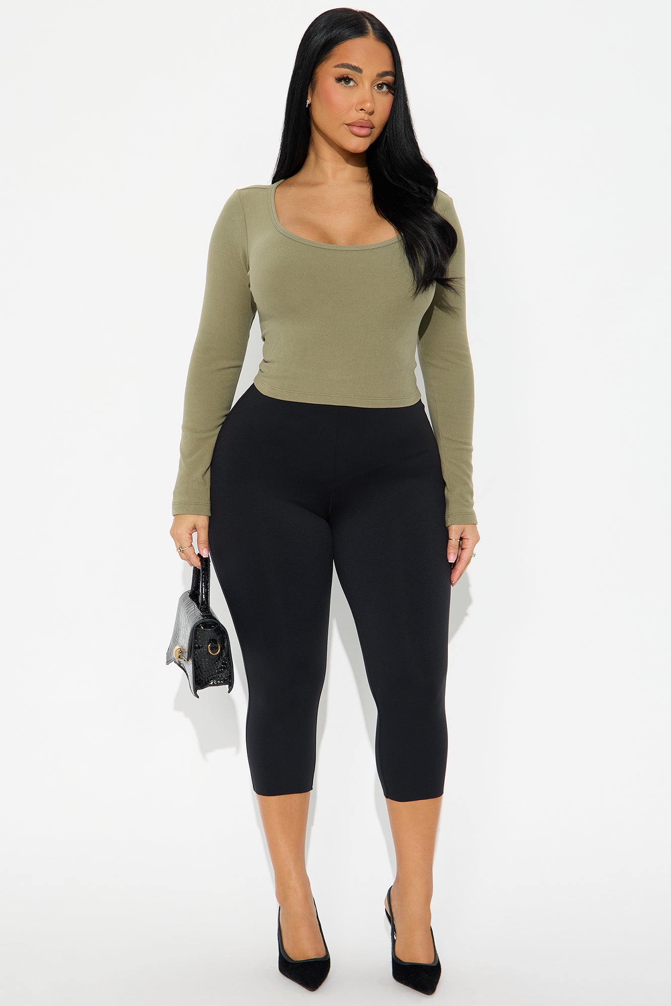 Gia Scoop Neck Double Lined Top - Military Green