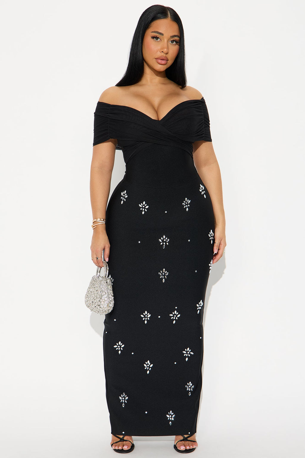 Midnight Crush Embellished Bandage Gown - Black