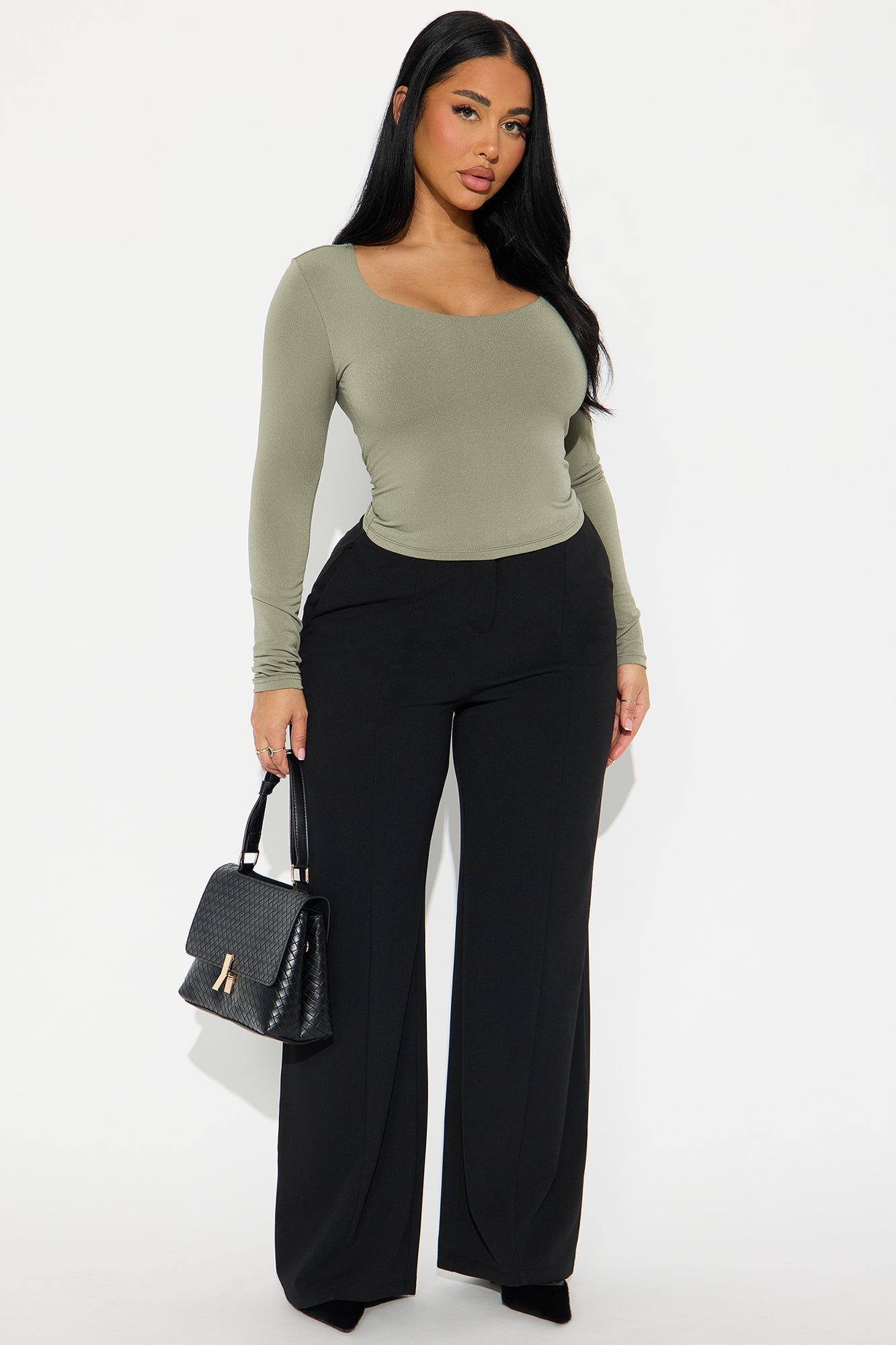 Blair Double Lined Seamless Long Sleeve Top - Military Green