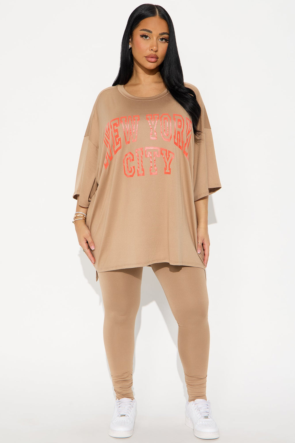 NYC Oversized T-shirt Leggings Set - Taupe