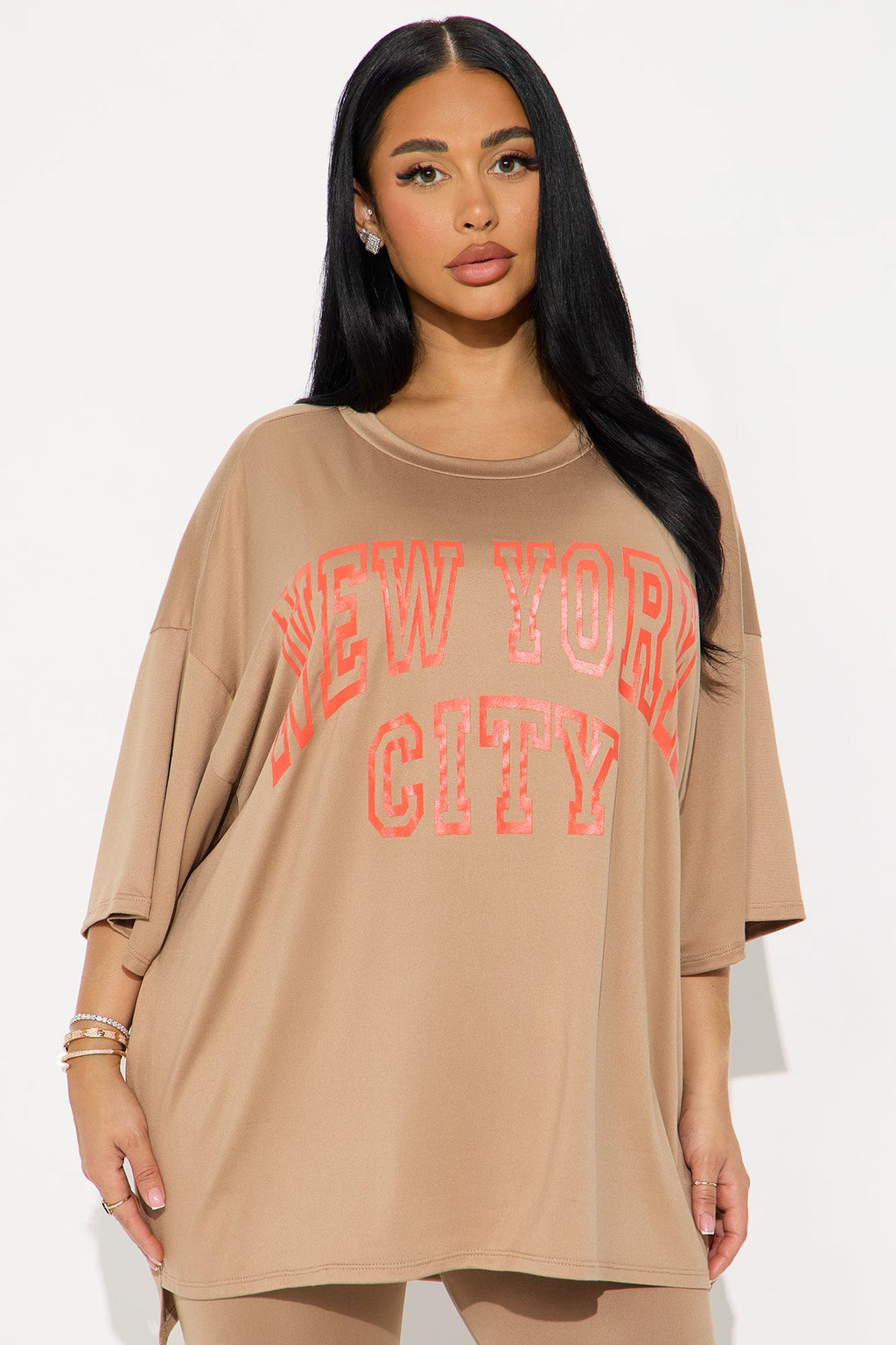 NYC Oversized T-shirt Leggings Set - Taupe