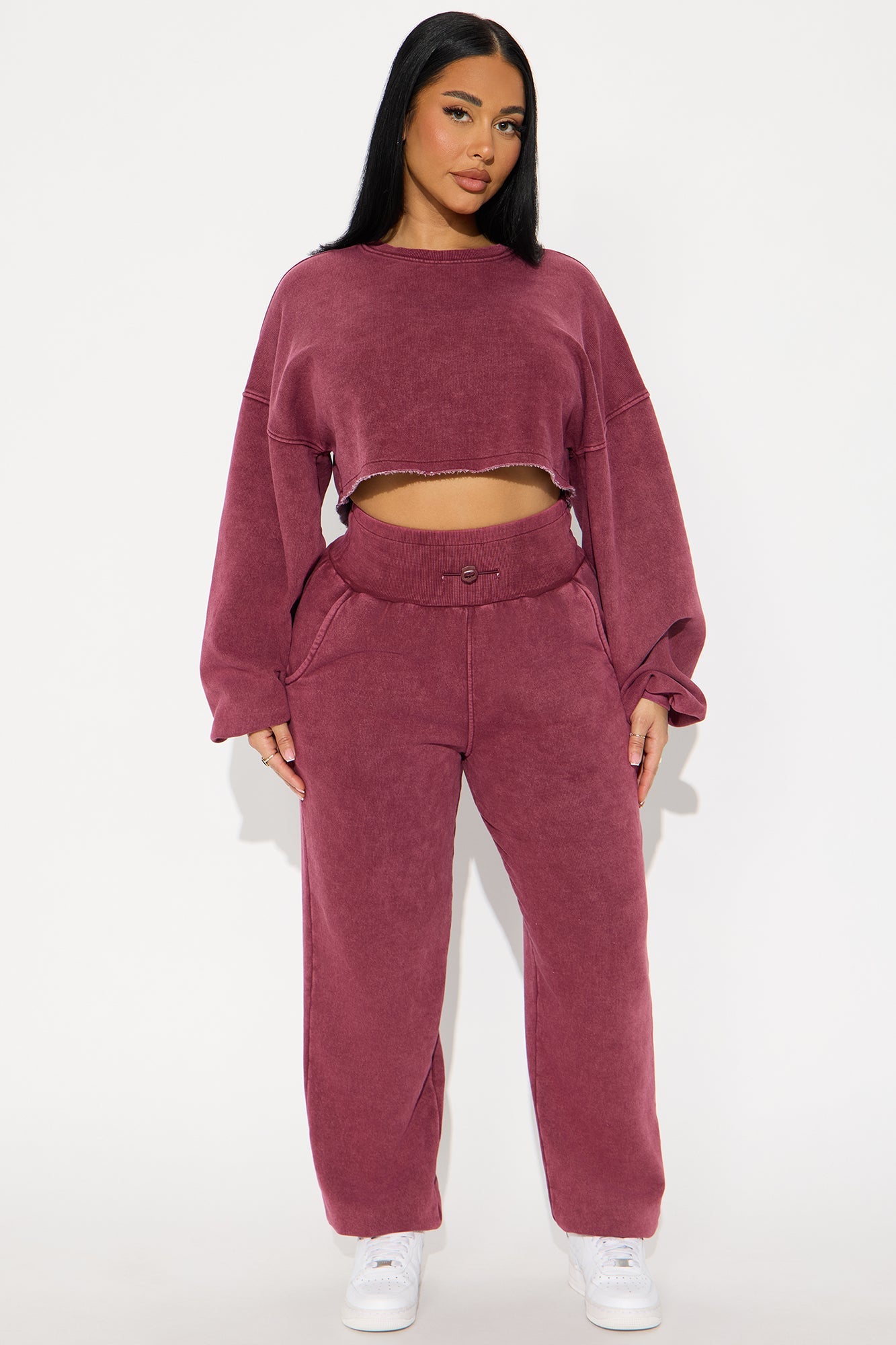 Feeling Good Fleece Jogger Set - Burgundy