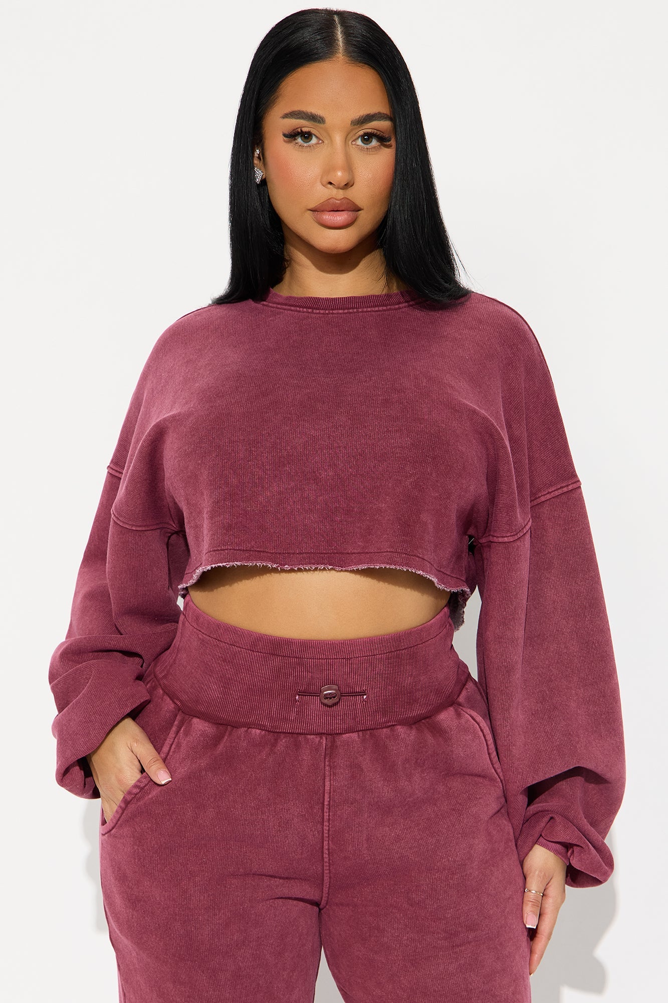 Feeling Good Fleece Jogger Set - Burgundy