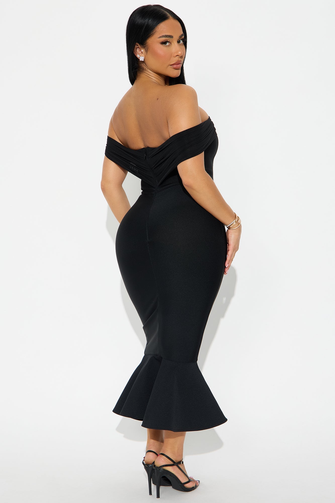 Isadora Off Shoulder Bandage Midi Dress - Black