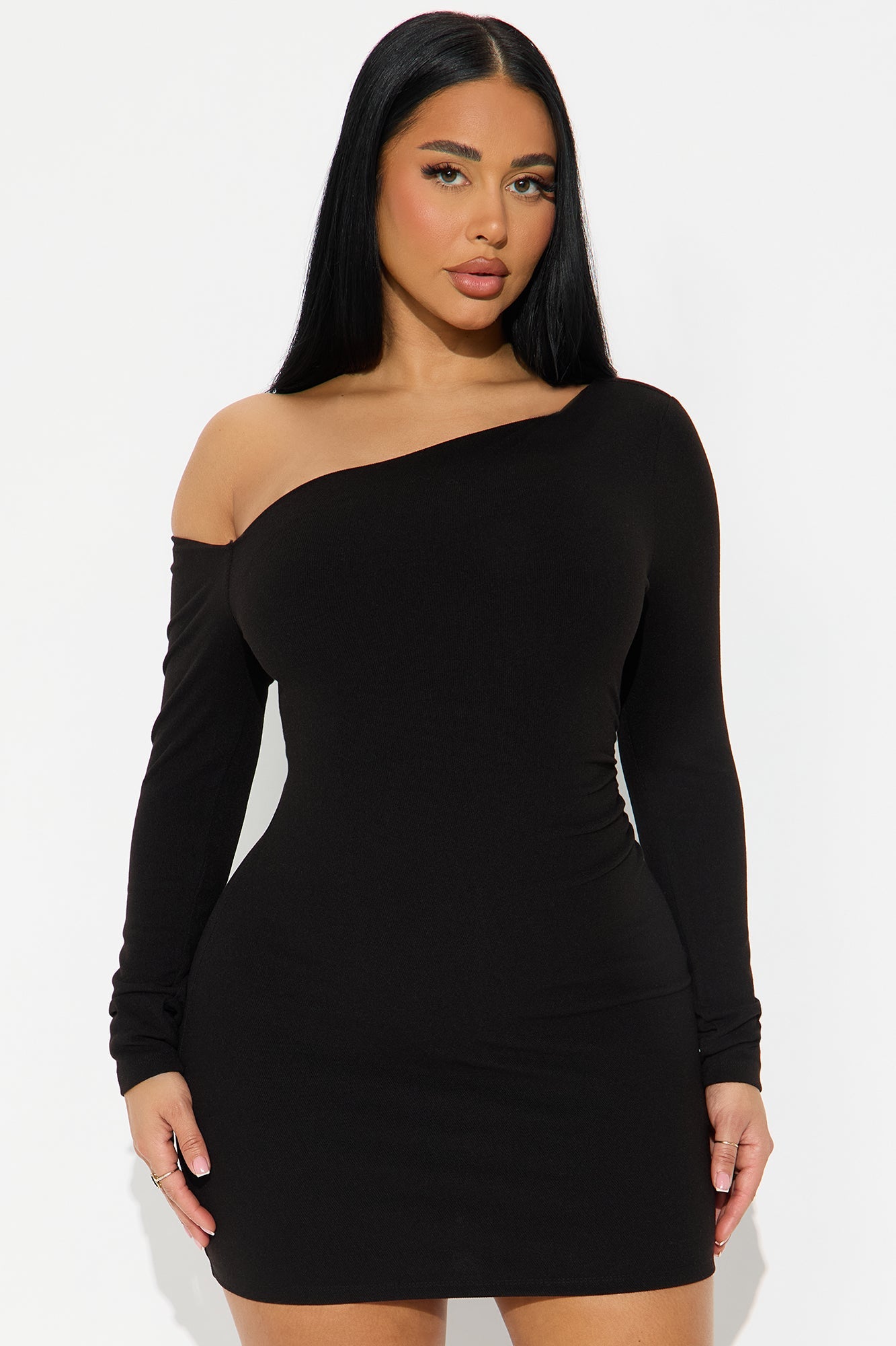 In The Moment Ribbed Mini Dress - Black