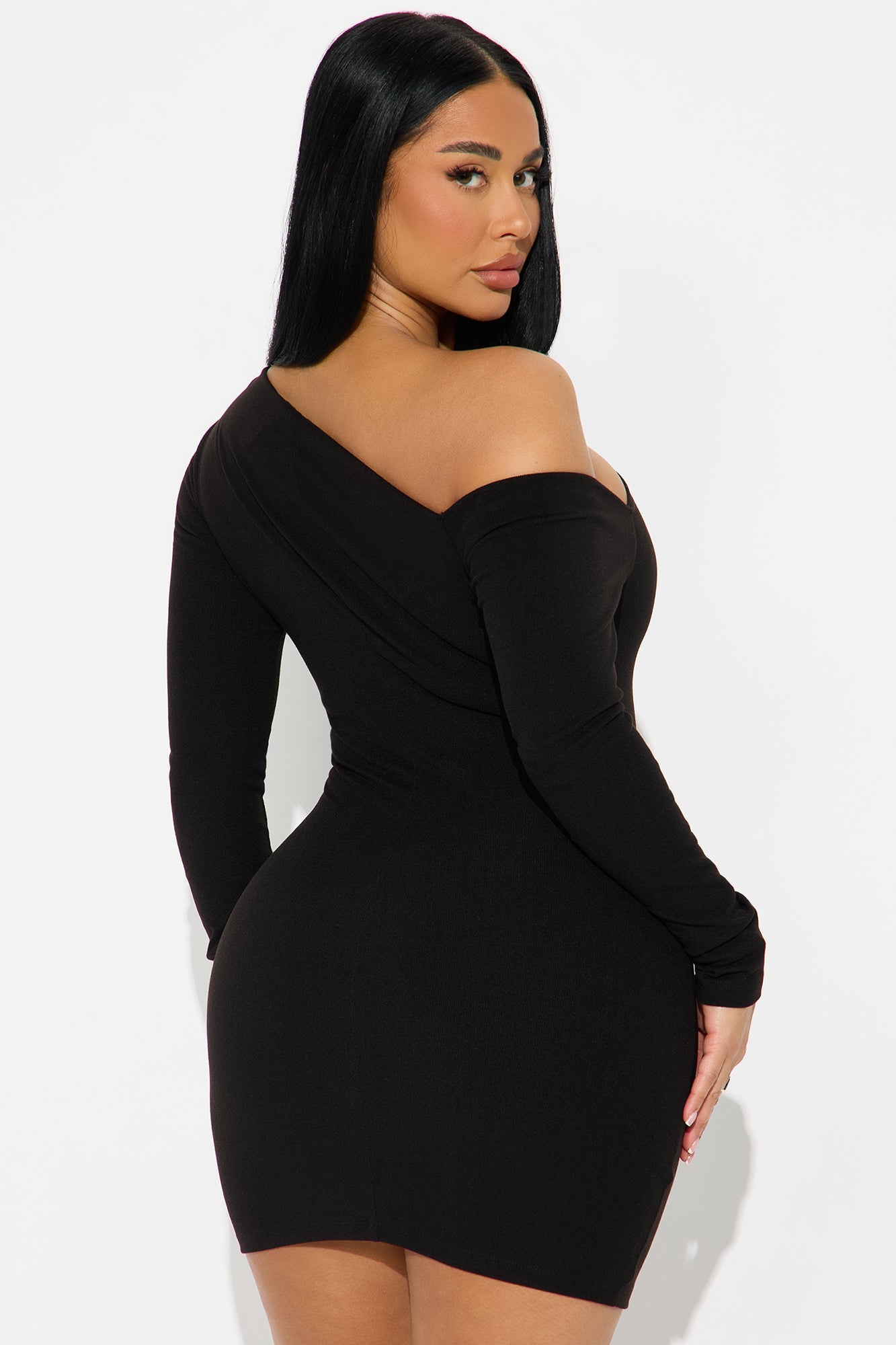 In The Moment Ribbed Mini Dress - Black