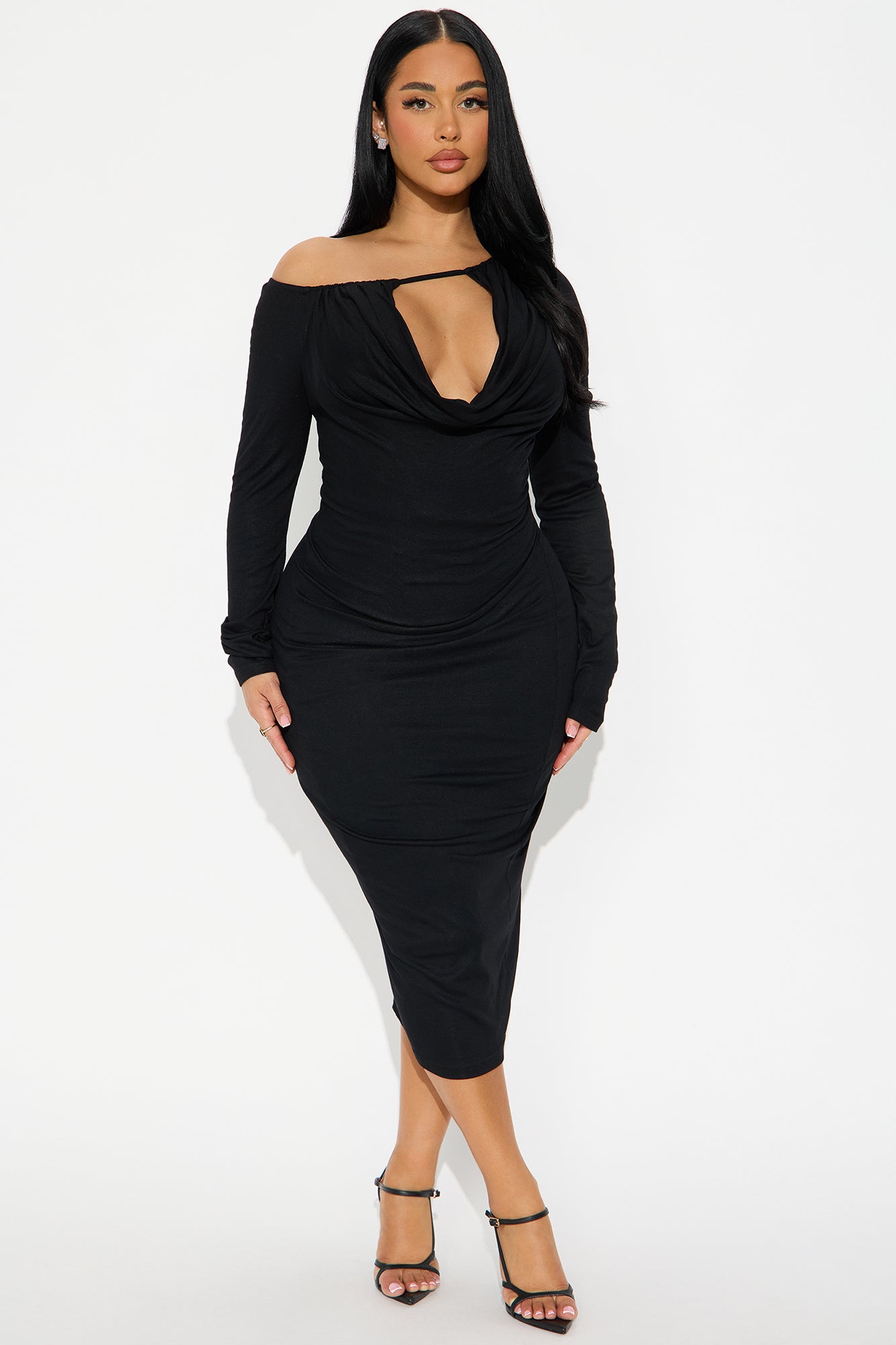 Chain Reaction Draped Midi Dress - Black