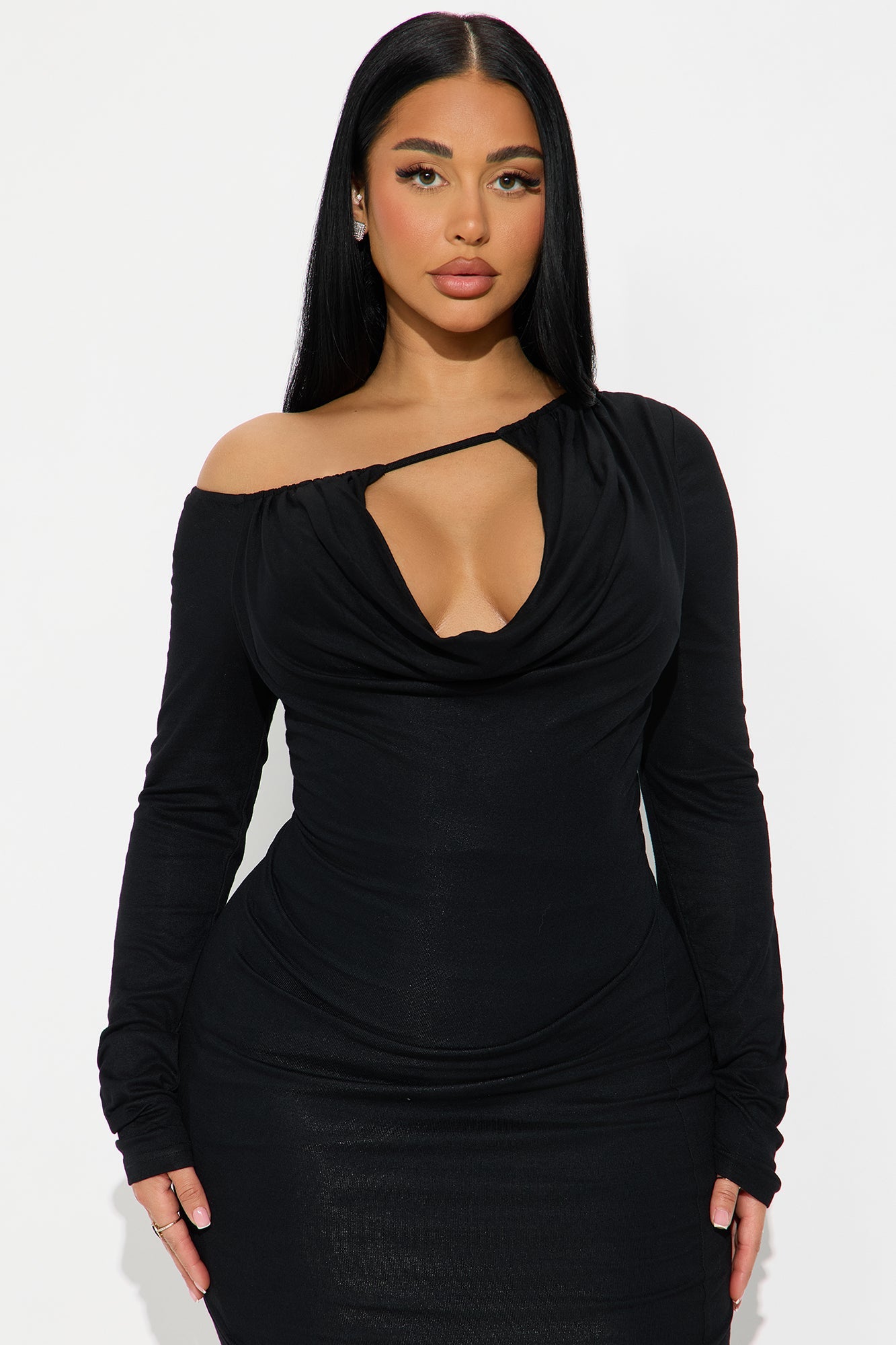 Chain Reaction Draped Midi Dress - Black