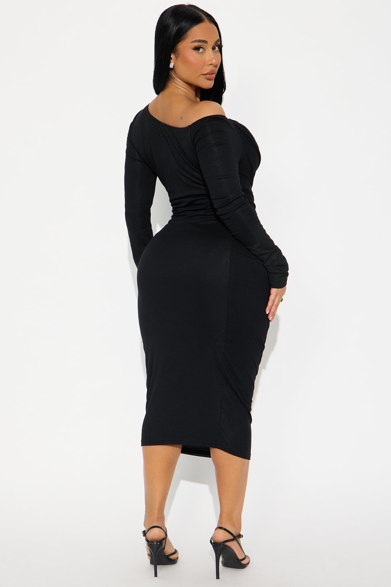 Chain Reaction Draped Midi Dress - Black