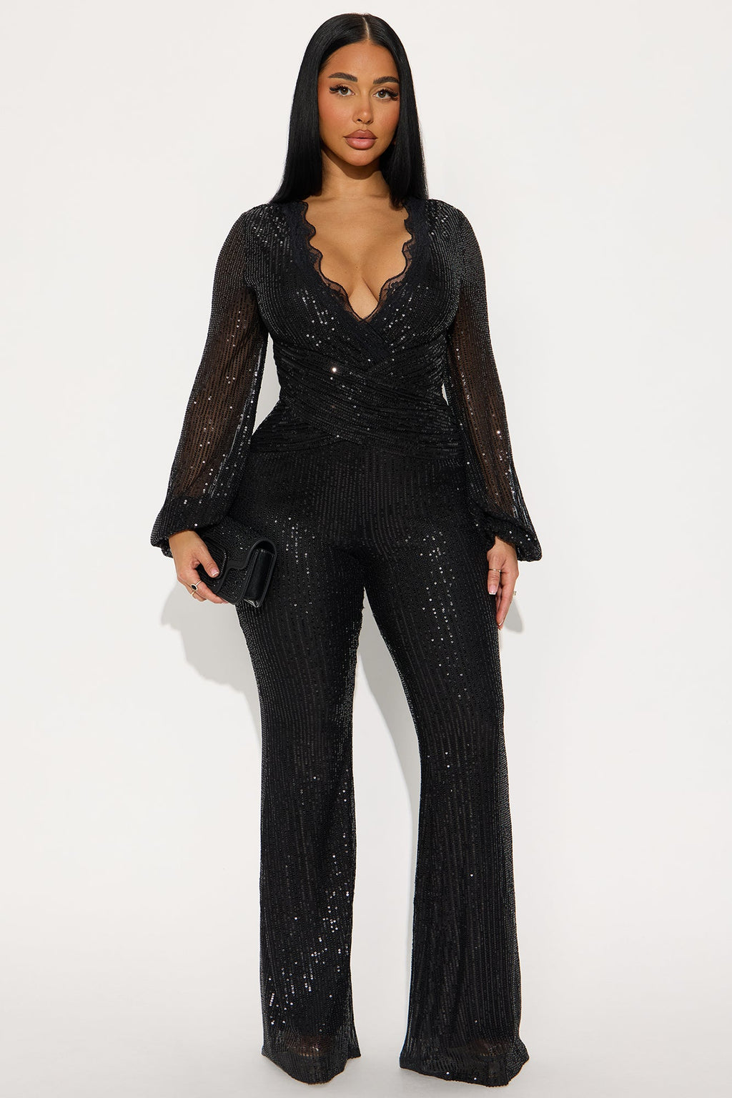 Layla Long Sleeve Sequin Jumpsuit - Black