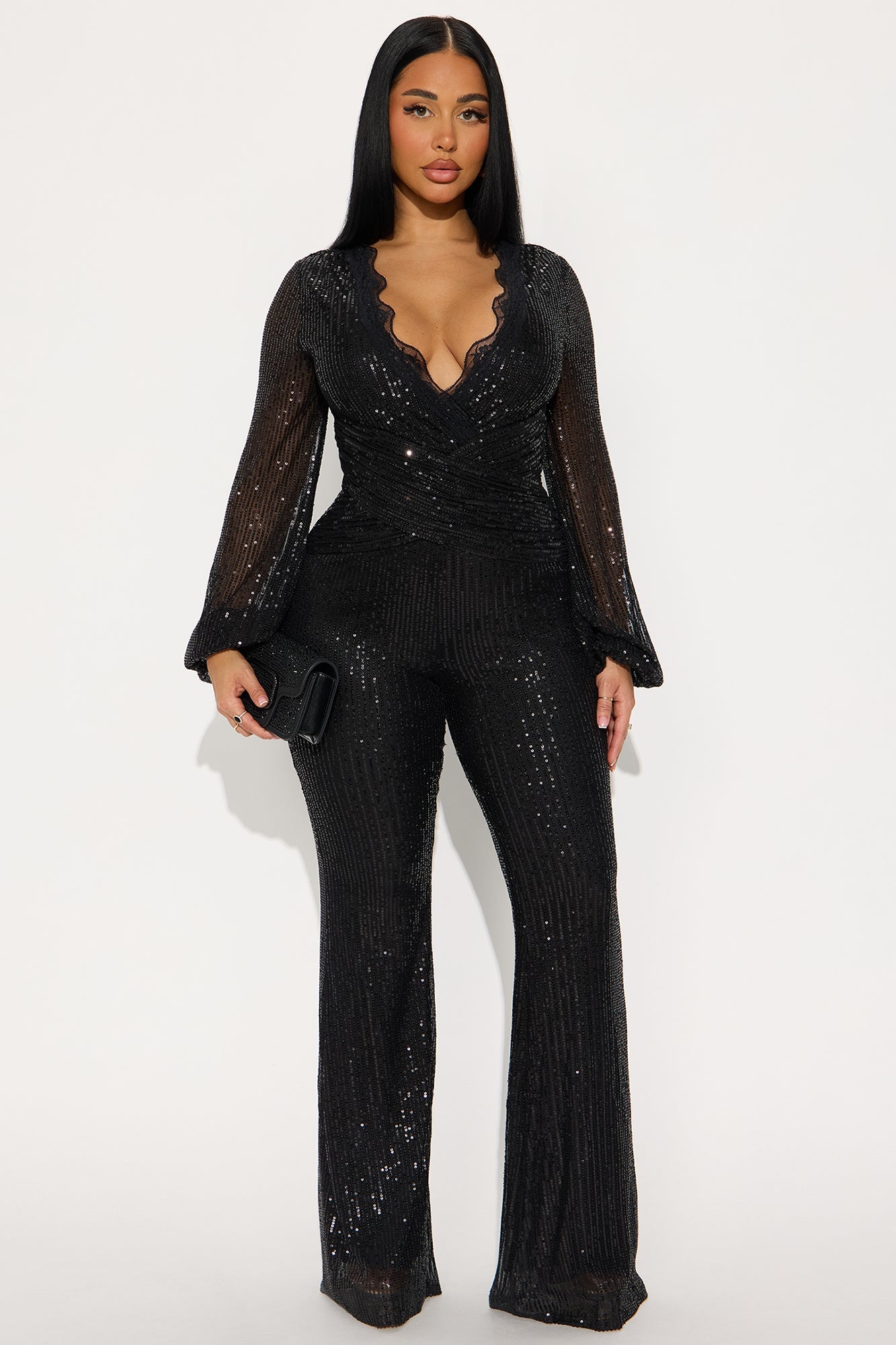 Layla Long Sleeve Sequin Jumpsuit - Black