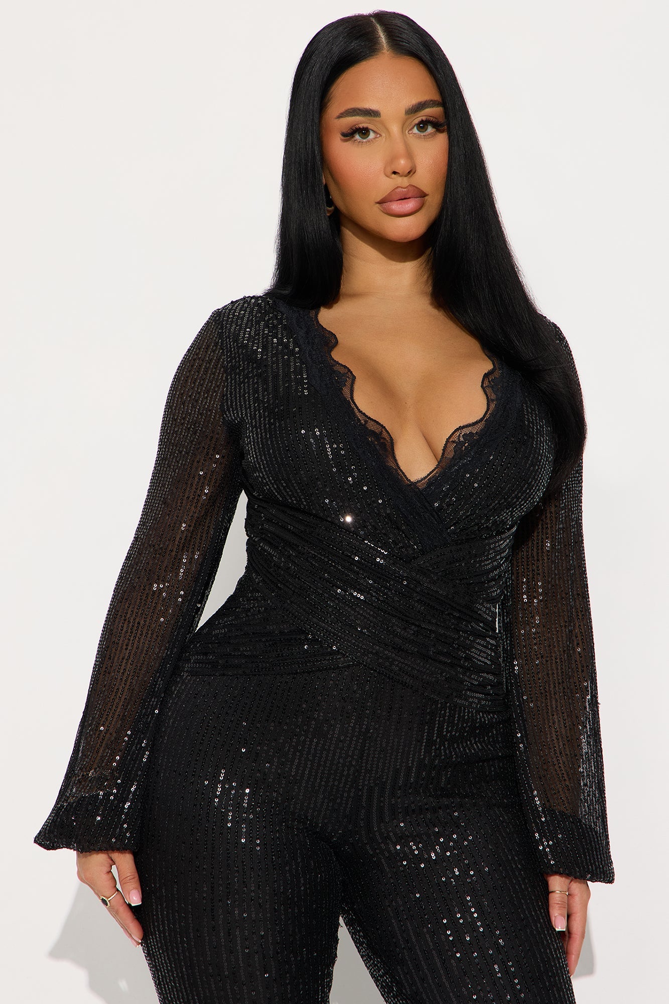 Layla Long Sleeve Sequin Jumpsuit - Black