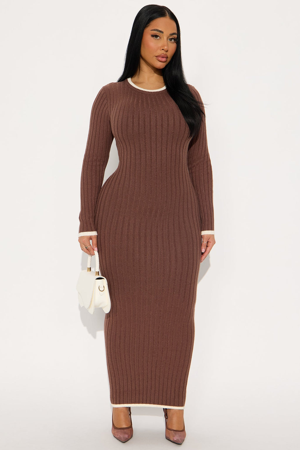 Elsa Long Sleeve Sweater Maxi Dress - Brown