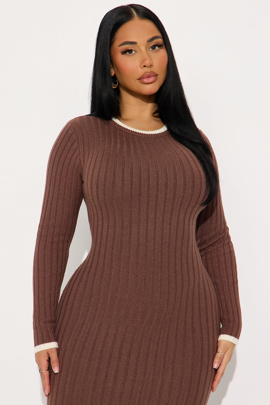 Elsa Long Sleeve Sweater Maxi Dress - Brown