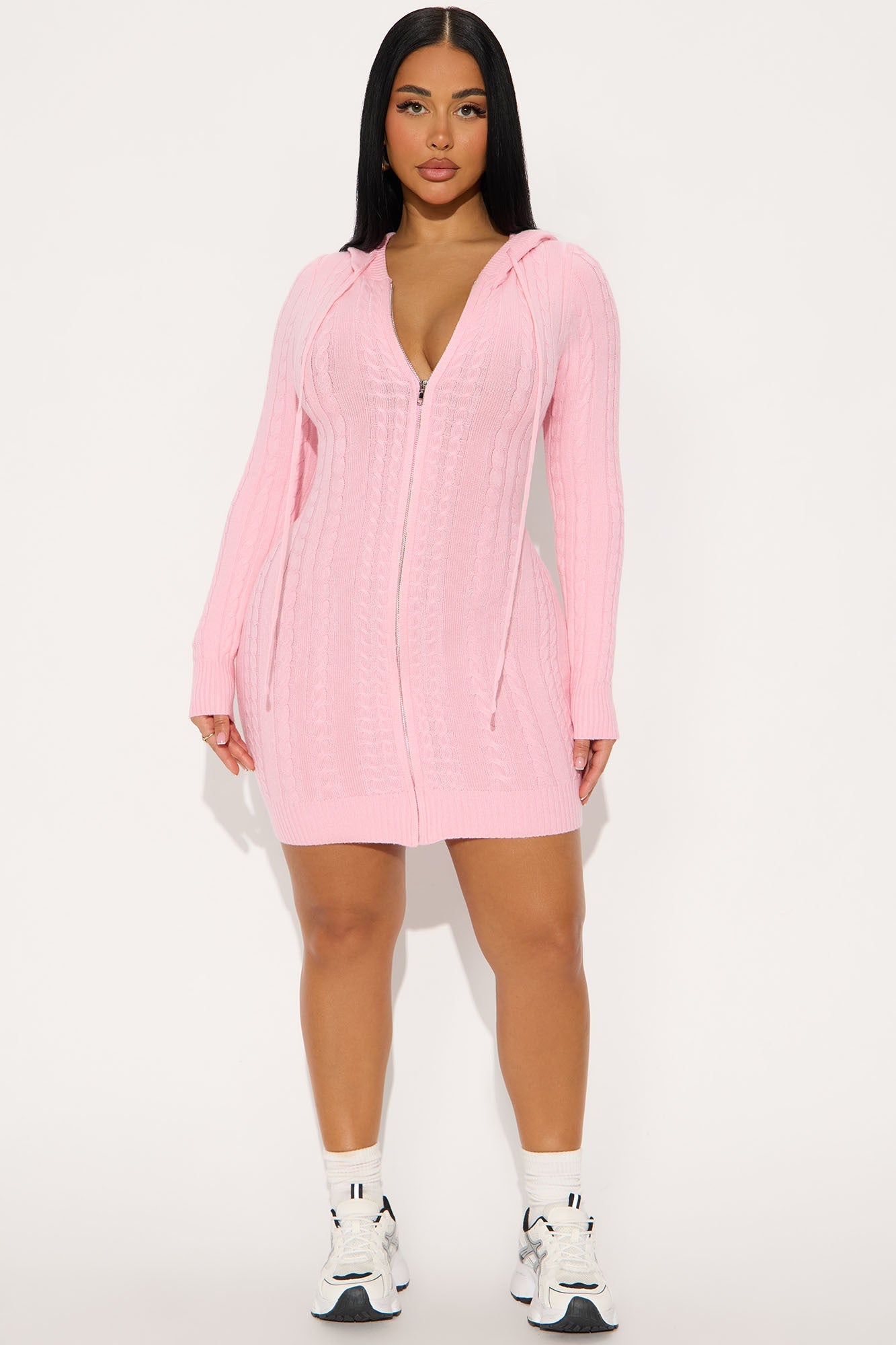 Leslie Cable Knit Sweater Mini Dress - Pink