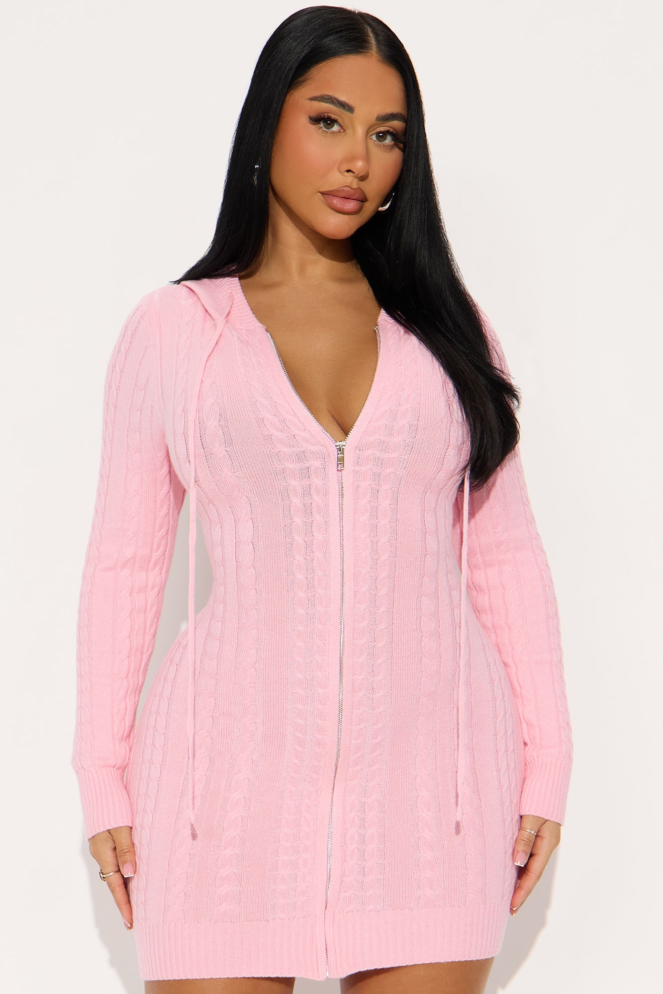 Leslie Cable Knit Sweater Mini Dress - Pink