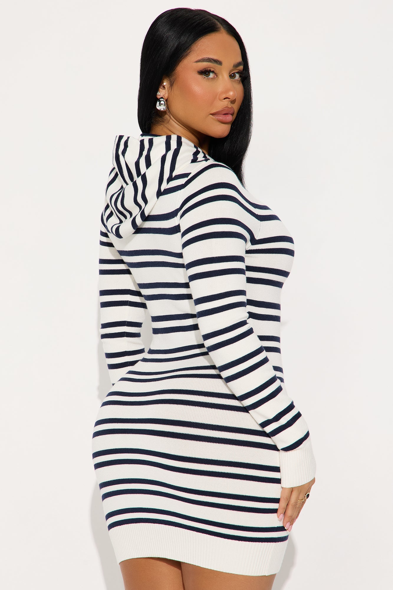 Knit Harmony Hooded Sweatshirt Mini Dress - Ivory/combo