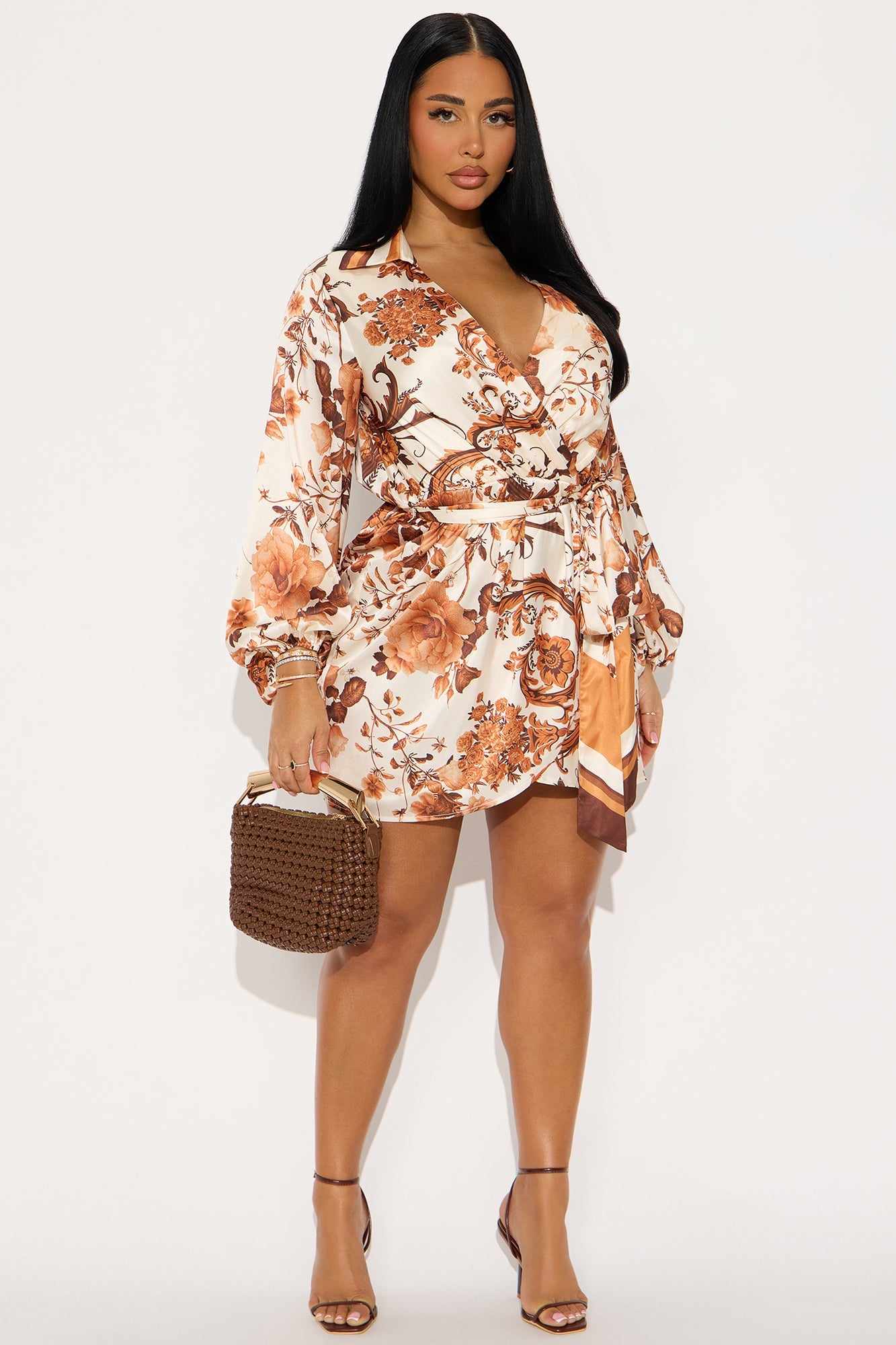 Audrey Paisley Wrap Mini Dress - Brown/combo