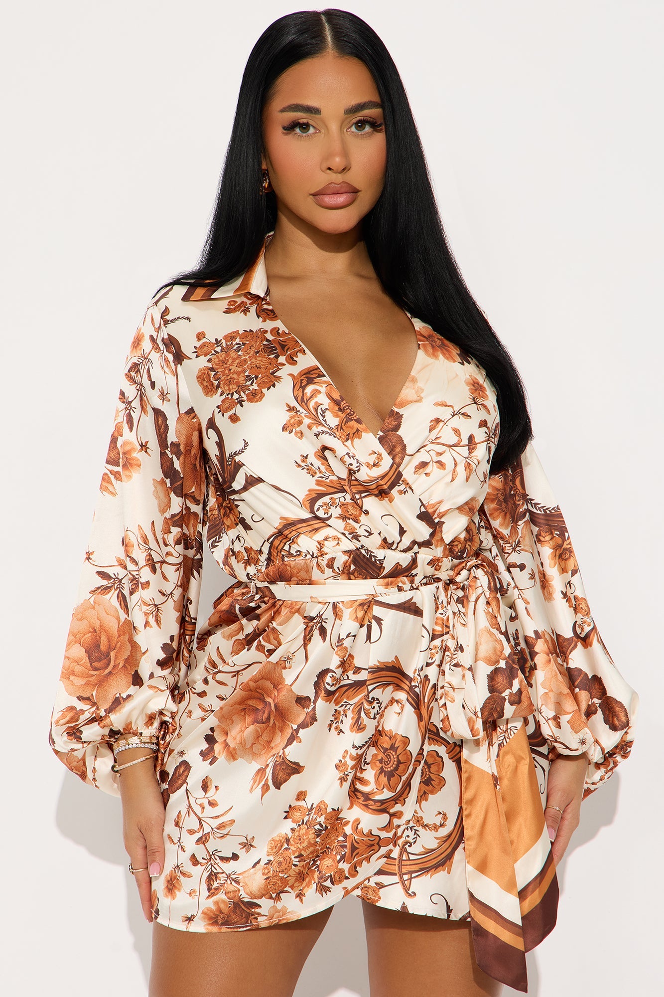 Audrey Paisley Wrap Mini Dress - Brown/combo