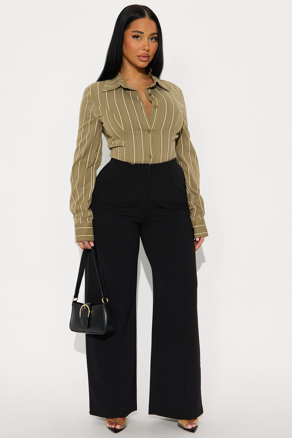 Messy Thoughts Pinstripe Shirt - Olive/combo