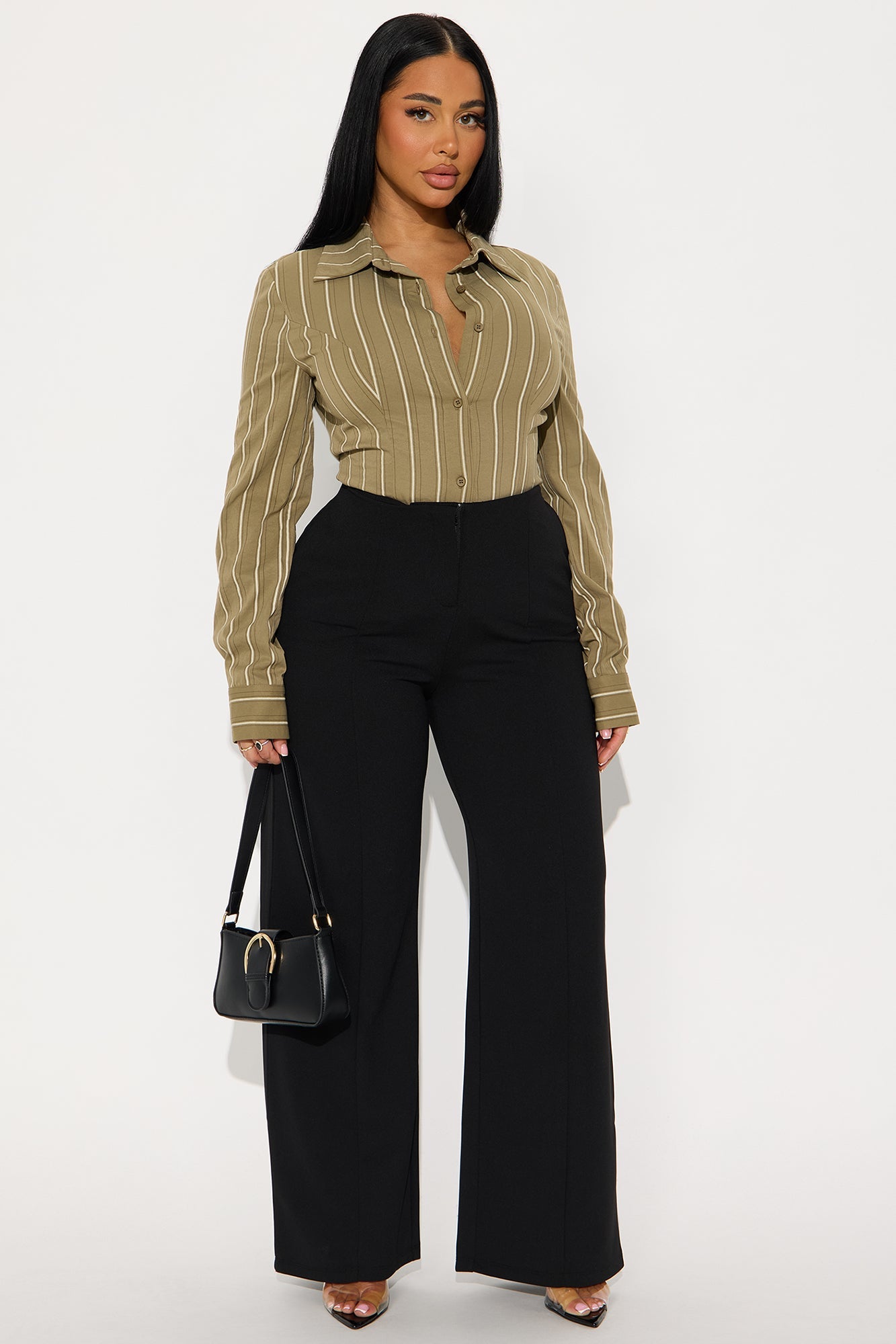 Messy Thoughts Pinstripe Shirt - Olive/combo