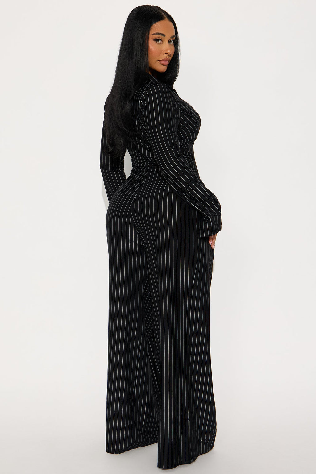 High Interest Pinstripe Pant Set - Black