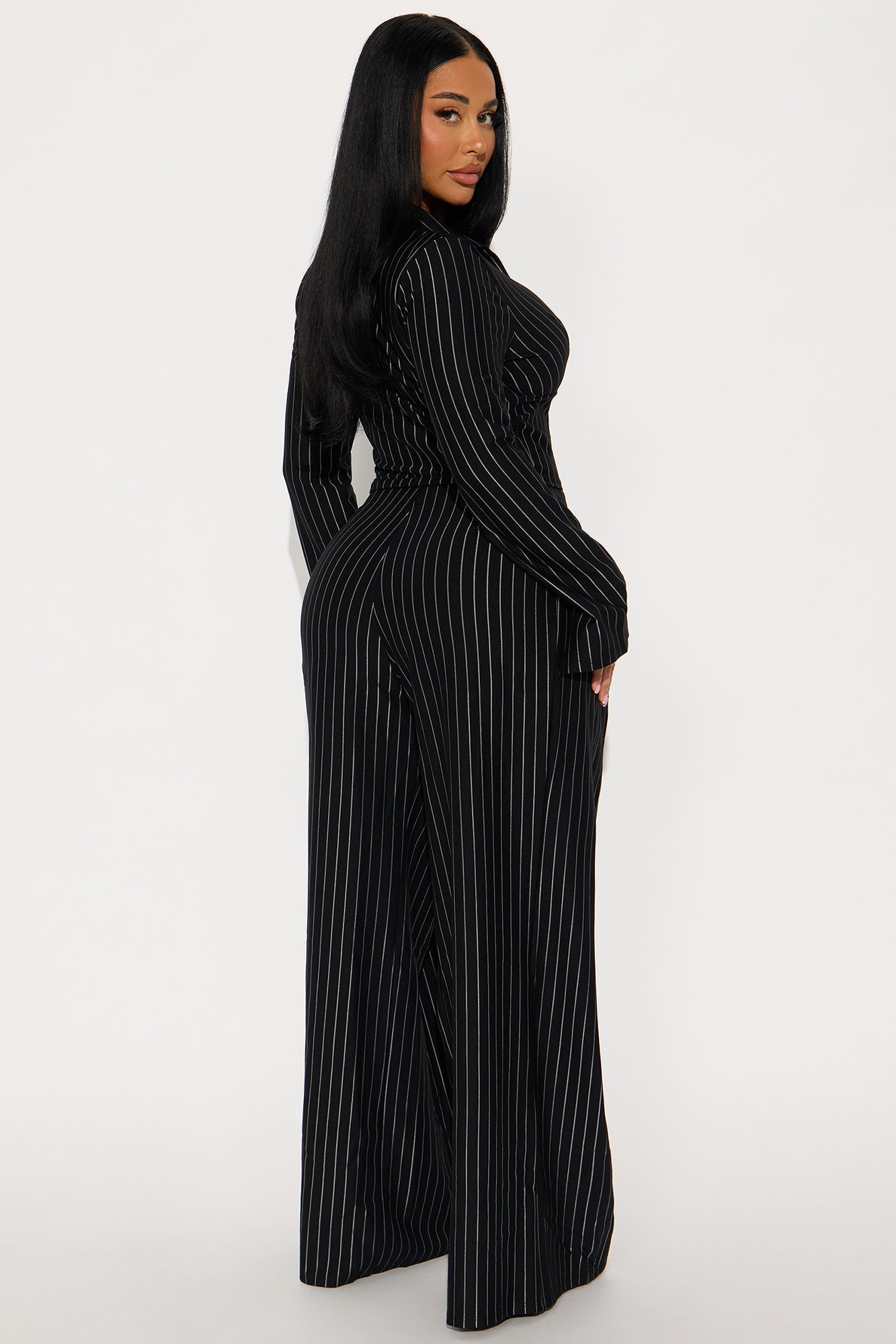 High Interest Pinstripe Pant Set - Black