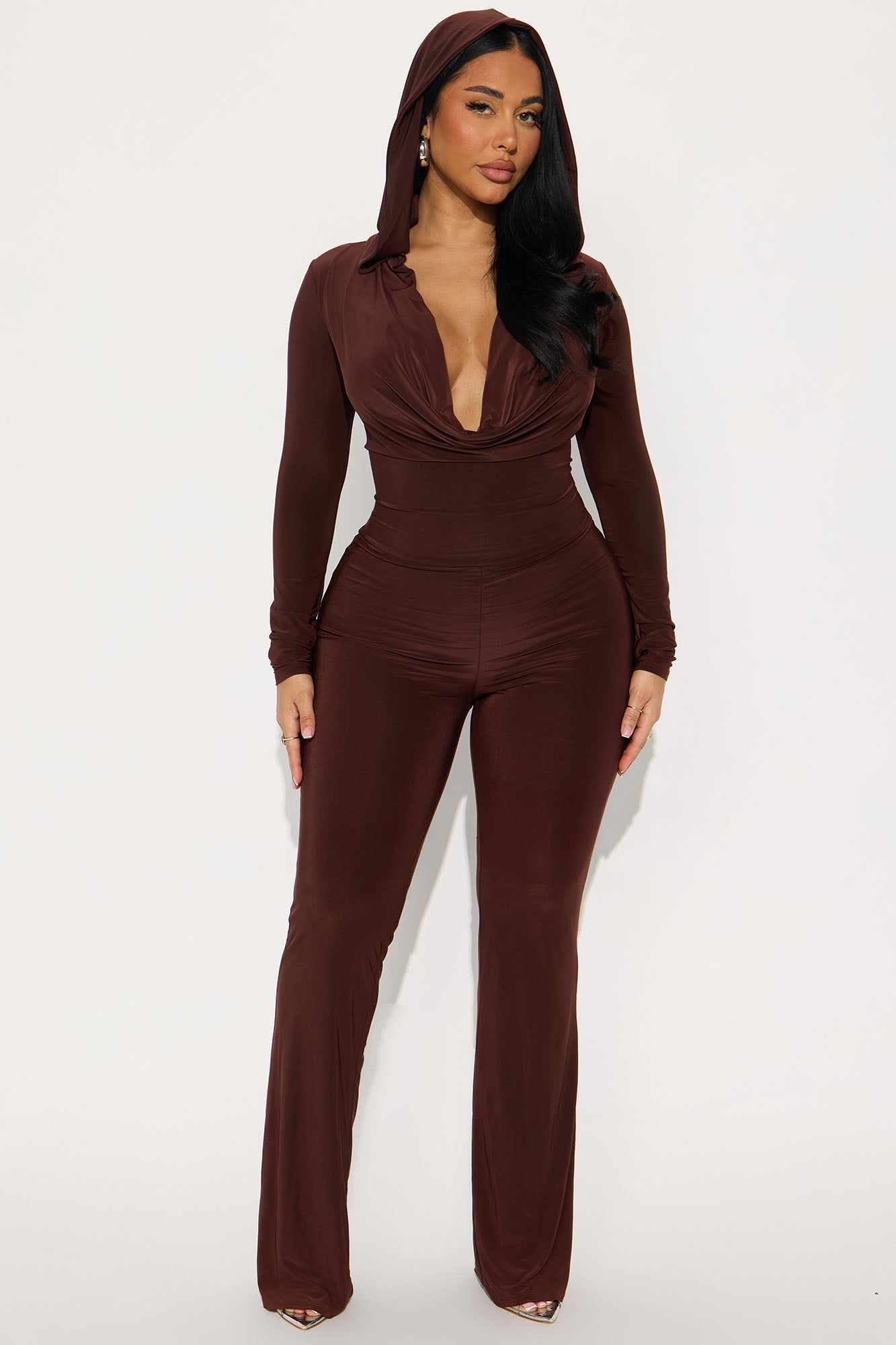 Julie Cowl Neck Hooded Jumpsuit - Chocolate