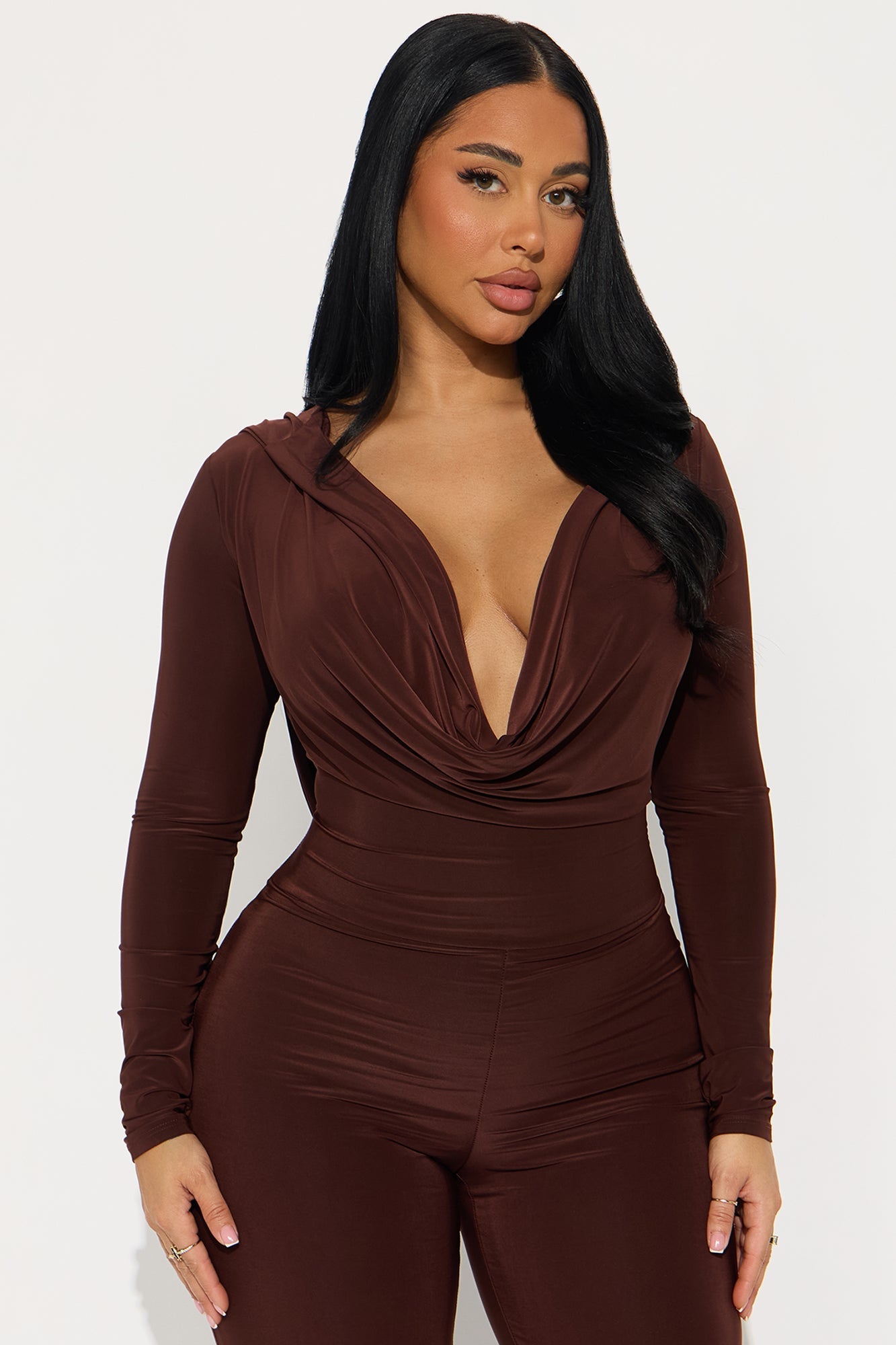 Julie Cowl Neck Hooded Jumpsuit - Chocolate
