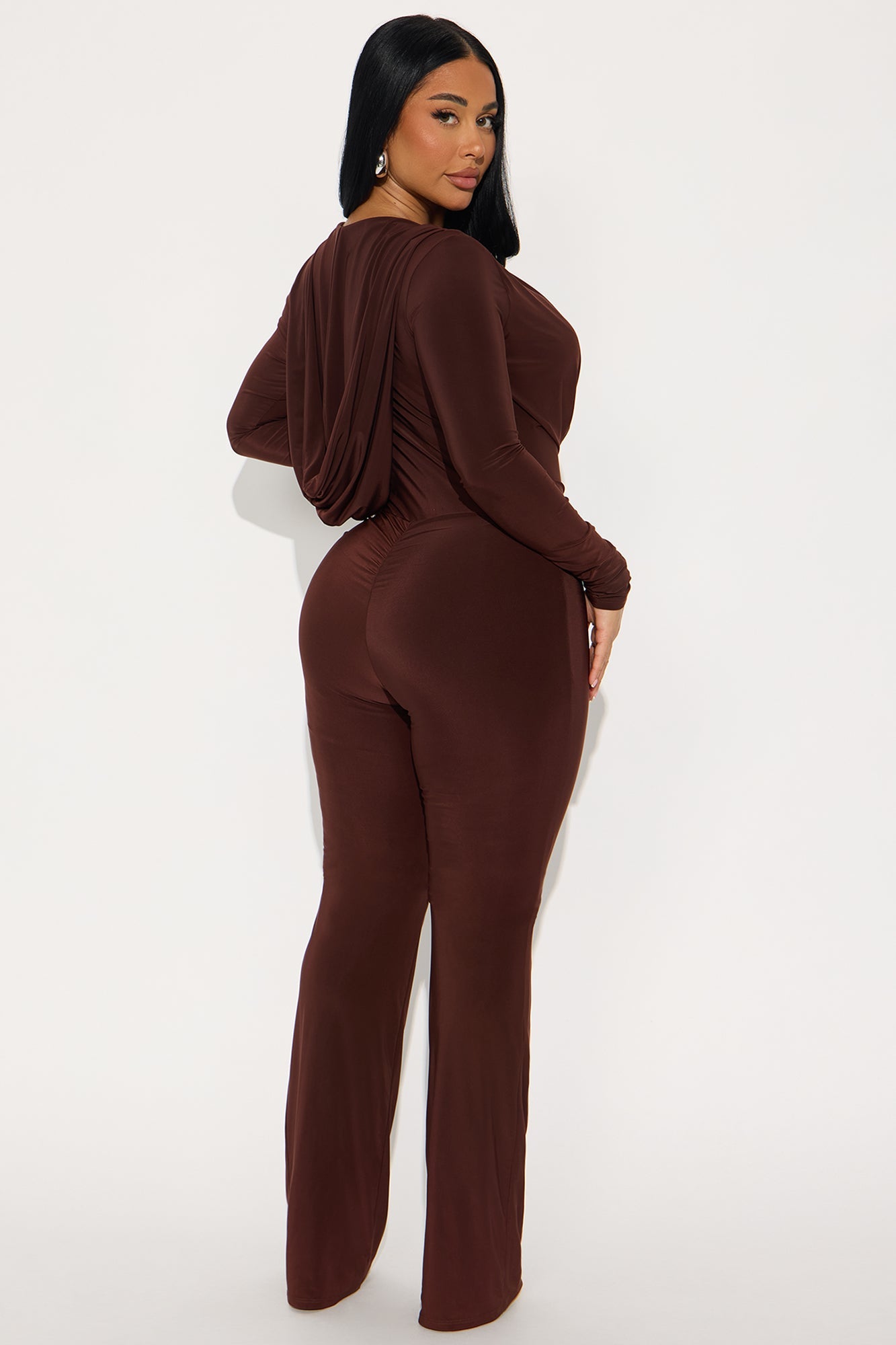 Julie Cowl Neck Hooded Jumpsuit - Chocolate