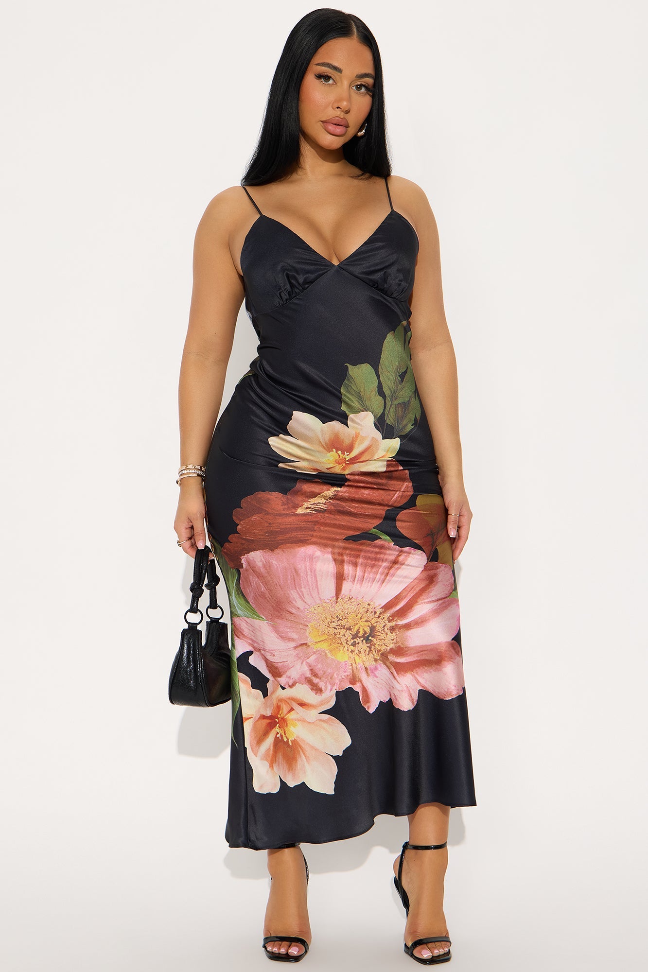 Sweet Thing Floral Satin Maxi Dress - Black/combo