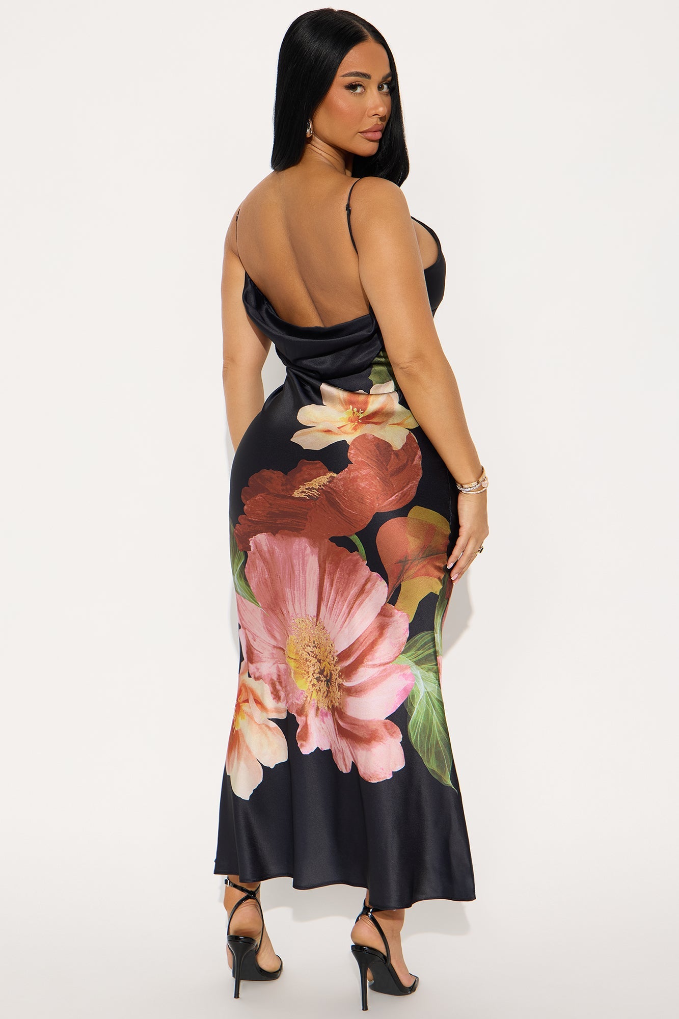 Sweet Thing Floral Satin Maxi Dress - Black/combo