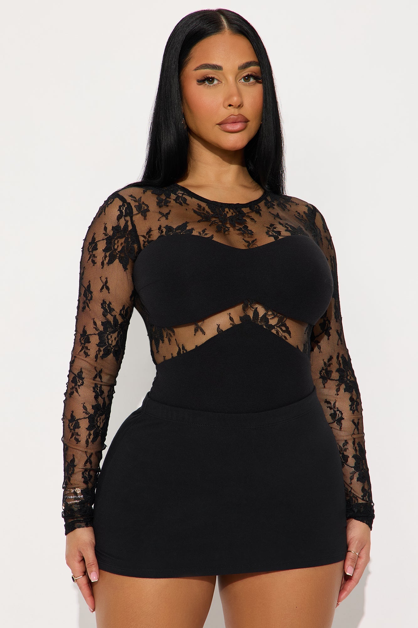 Tiana Long Sleeve Lace Bodysuit - Black