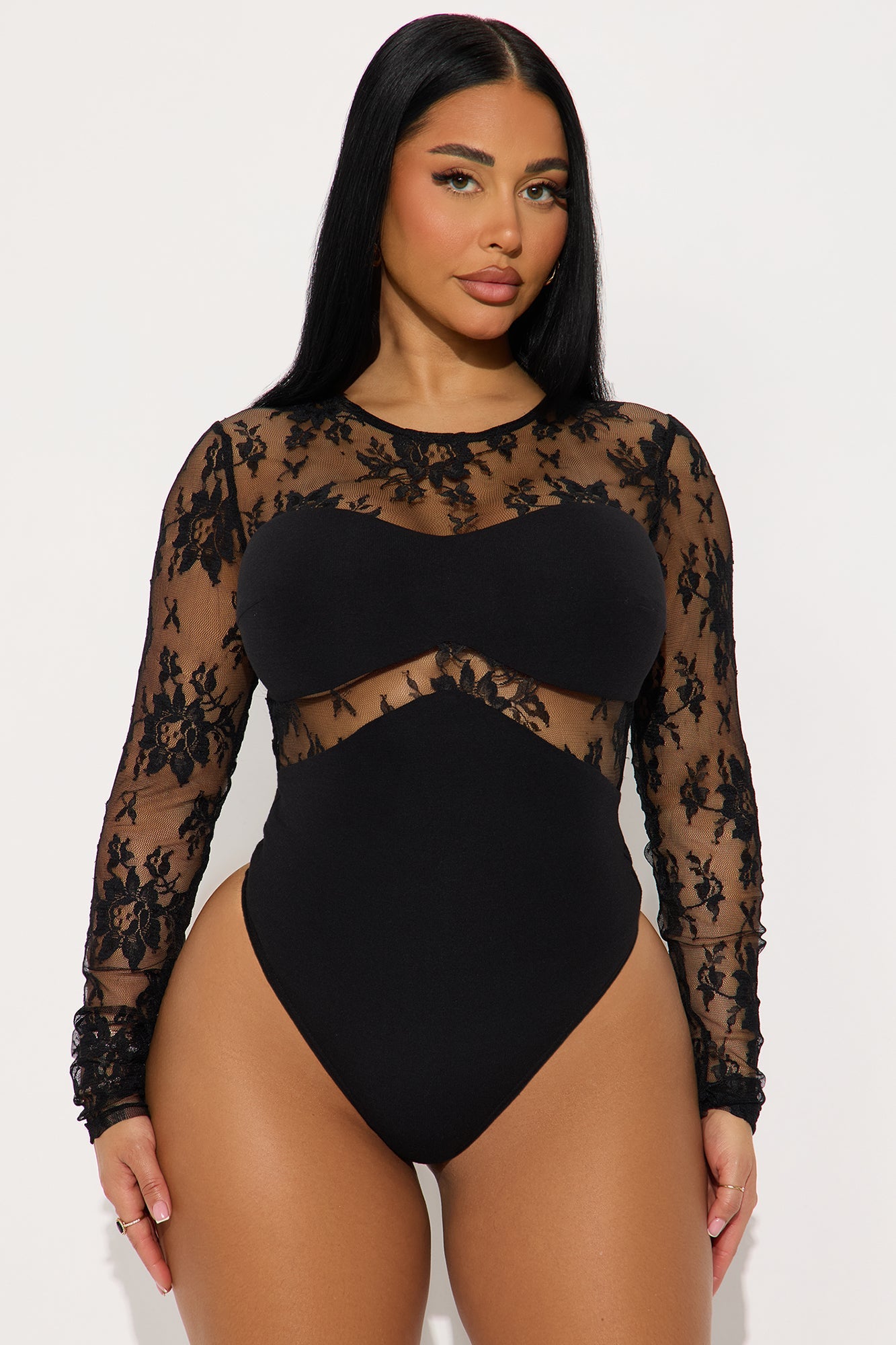 Tiana Long Sleeve Lace Bodysuit - Black