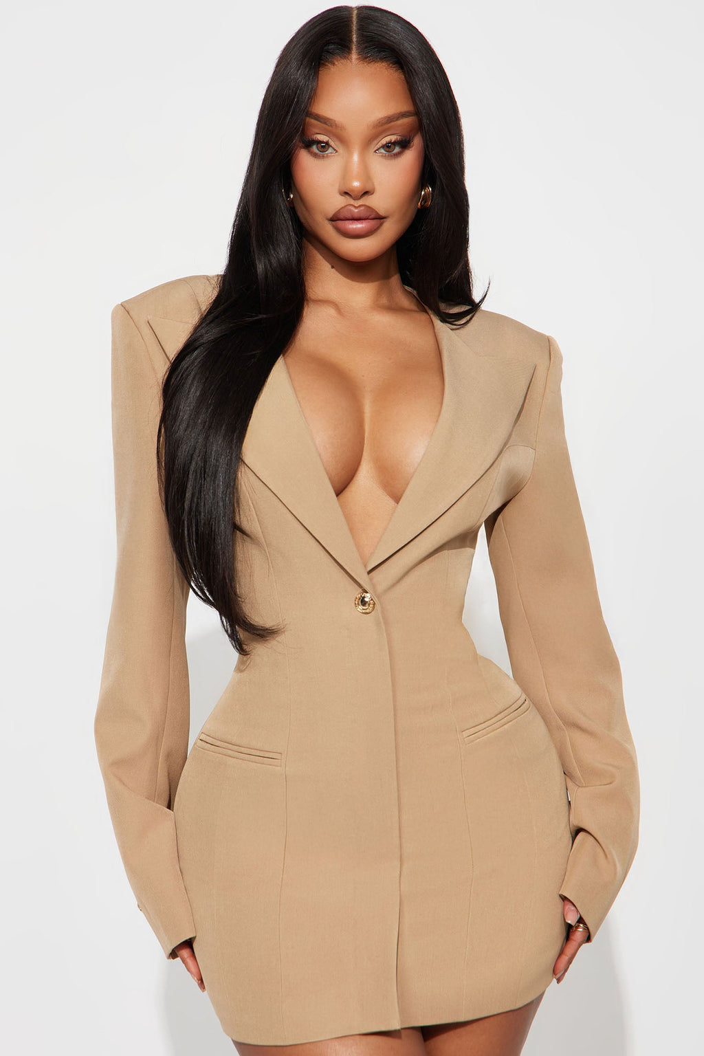 Subtle Control Blazer Mini Dress - Mocha