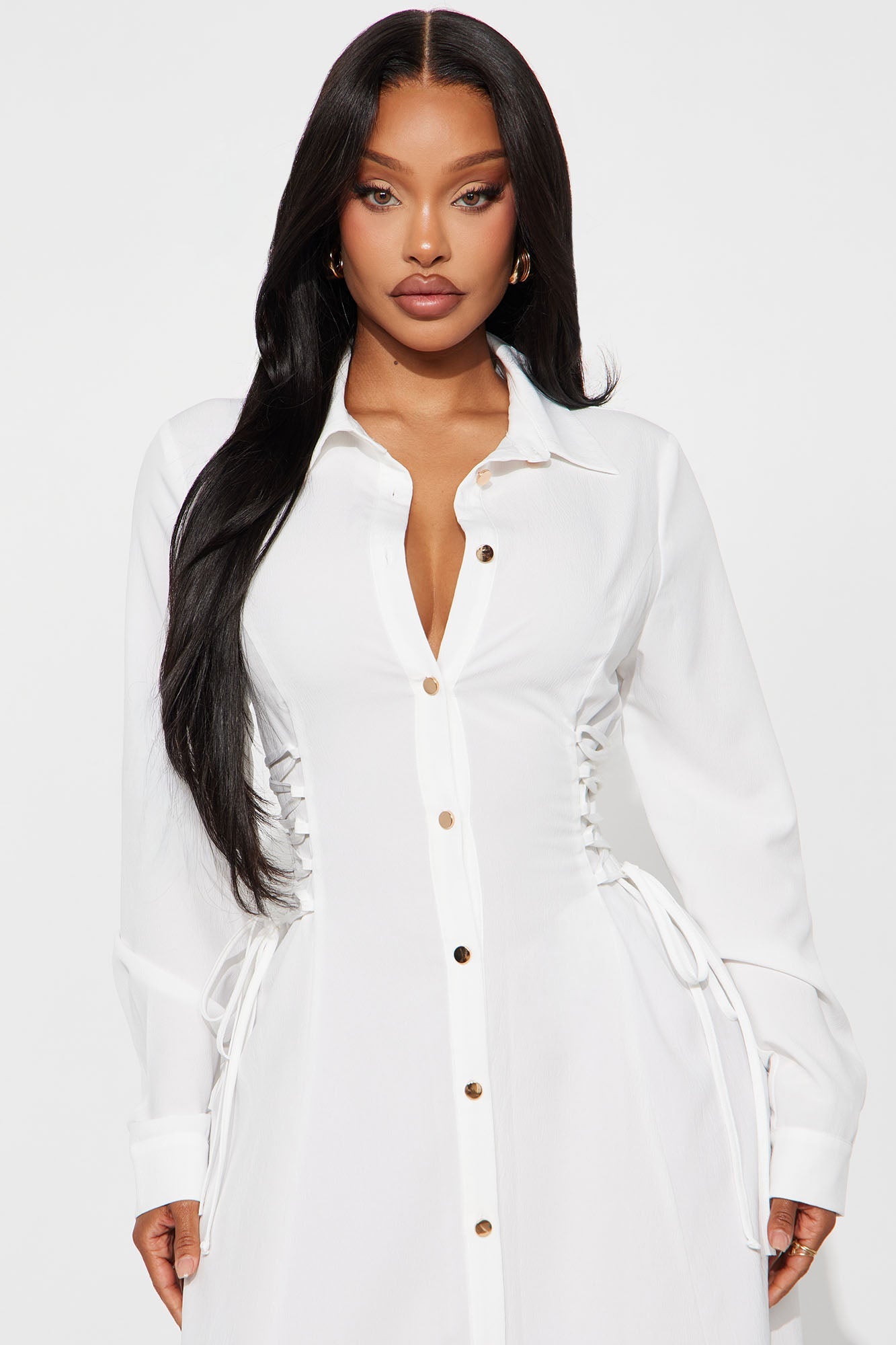 Josephine Collar Long Sleeve Midi Dress - White