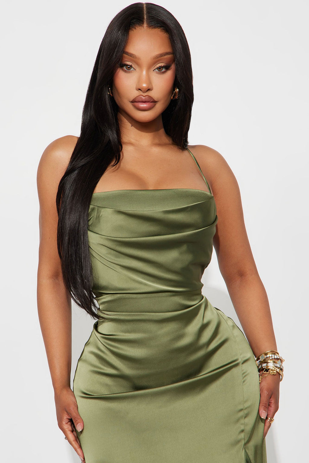 Glow Mood Satin Gown - Olive