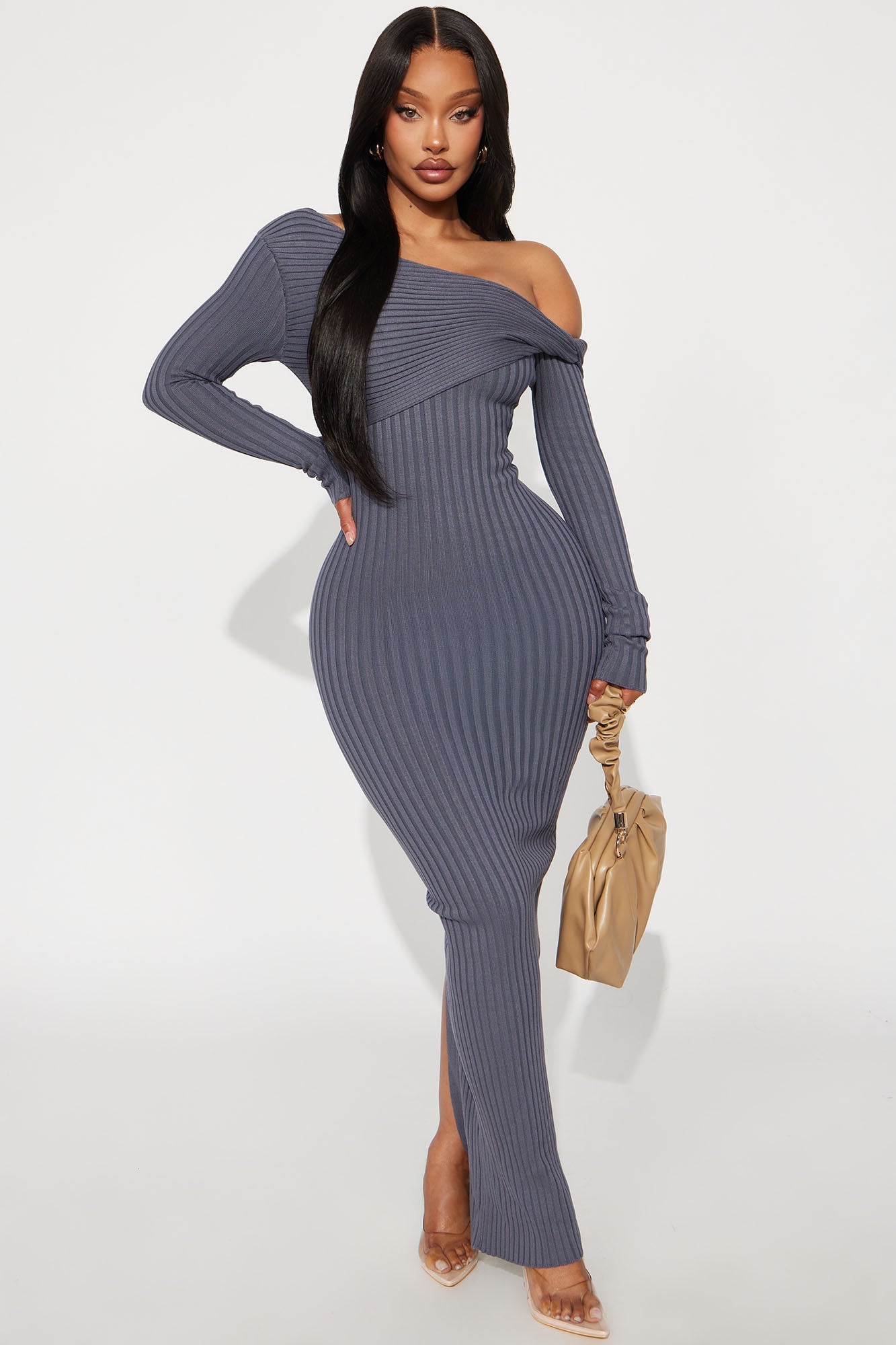 Roland Ribbed Sweater Maxi Dress - Charcoal