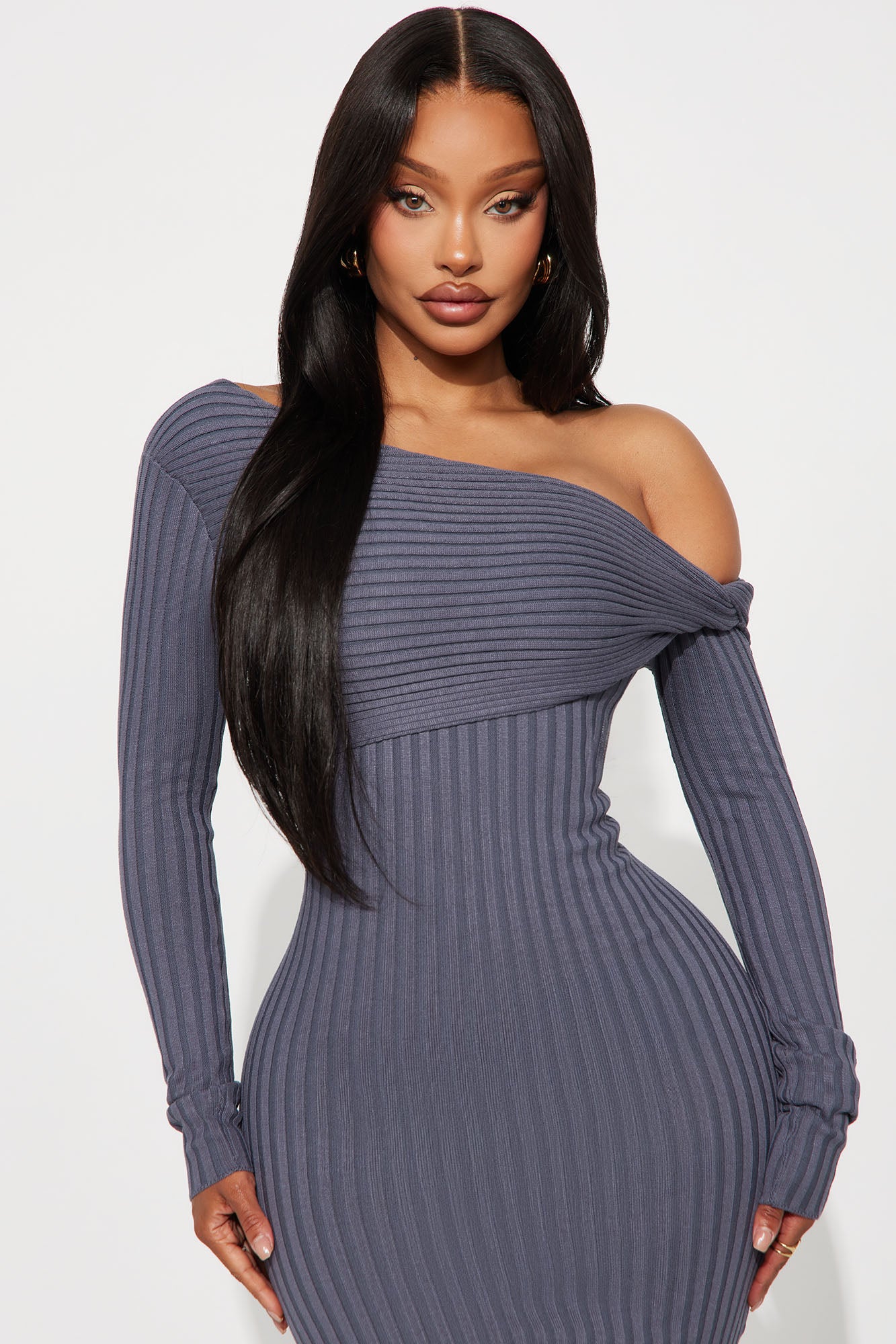 Roland Ribbed Sweater Maxi Dress - Charcoal
