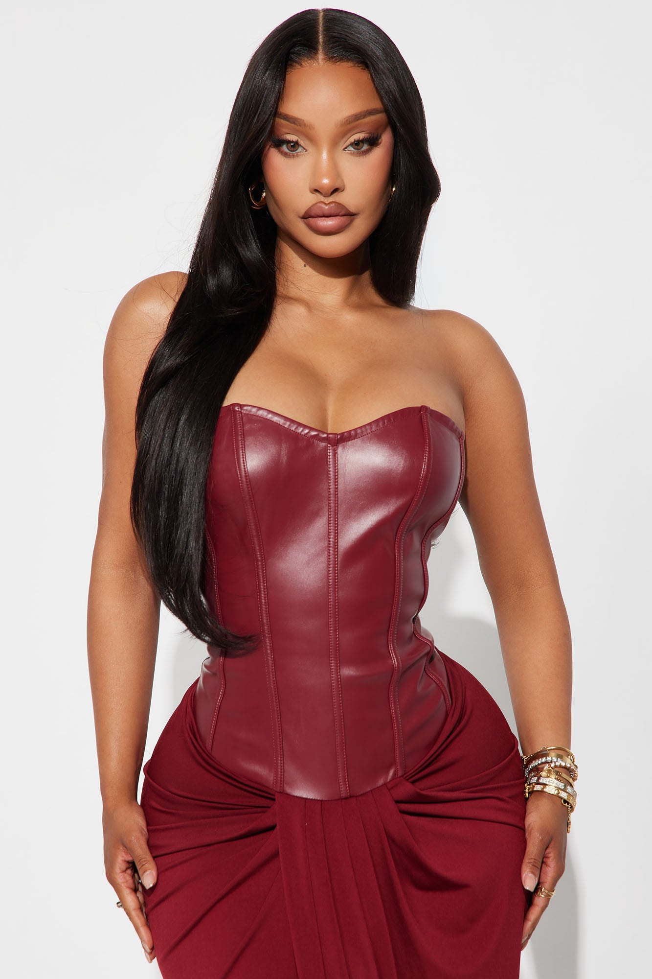 Gone Bad Faux Leather Maxi Dress - Burgundy