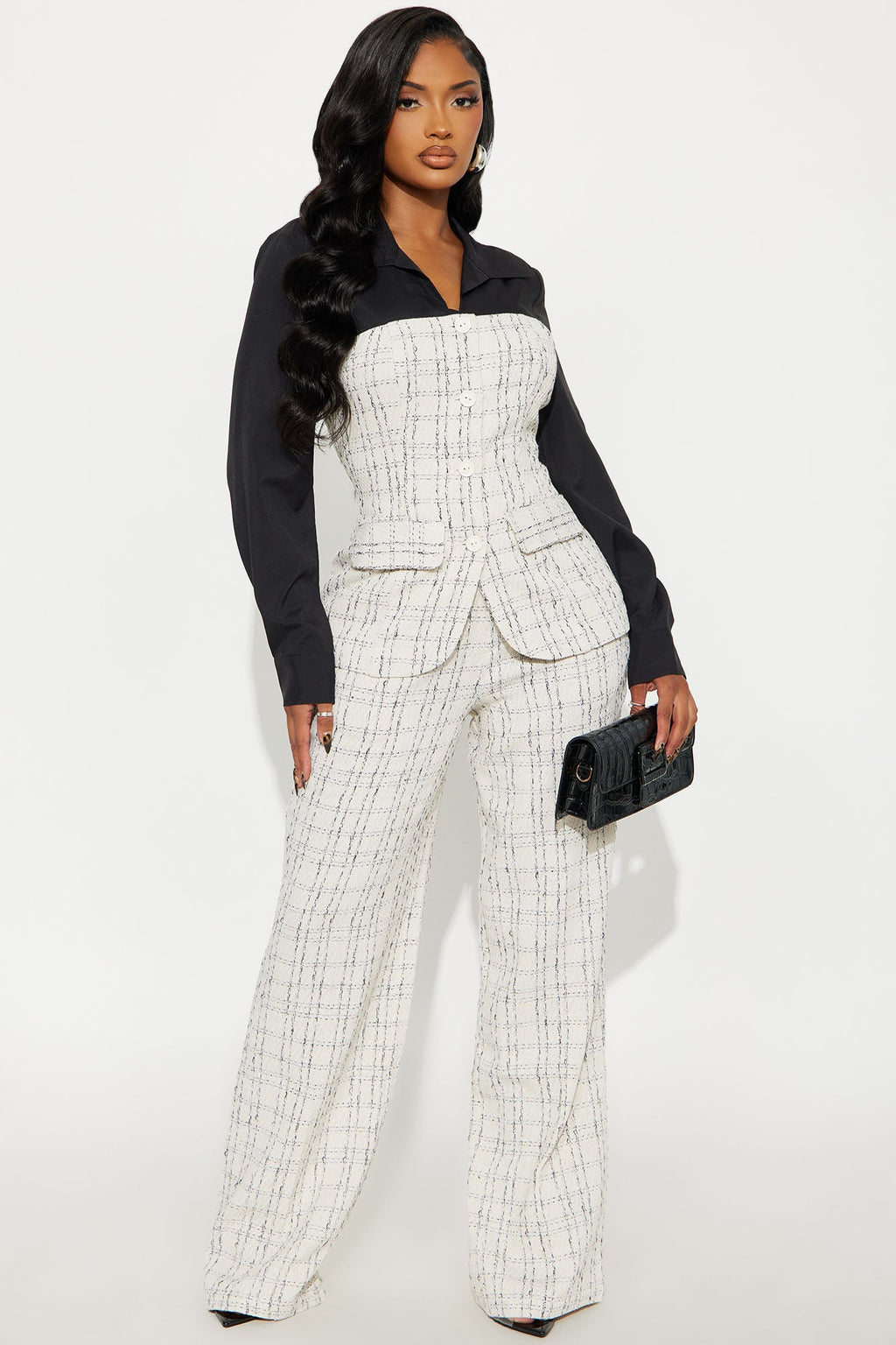 Marlowe Tweed Pant Set - Cream/combo