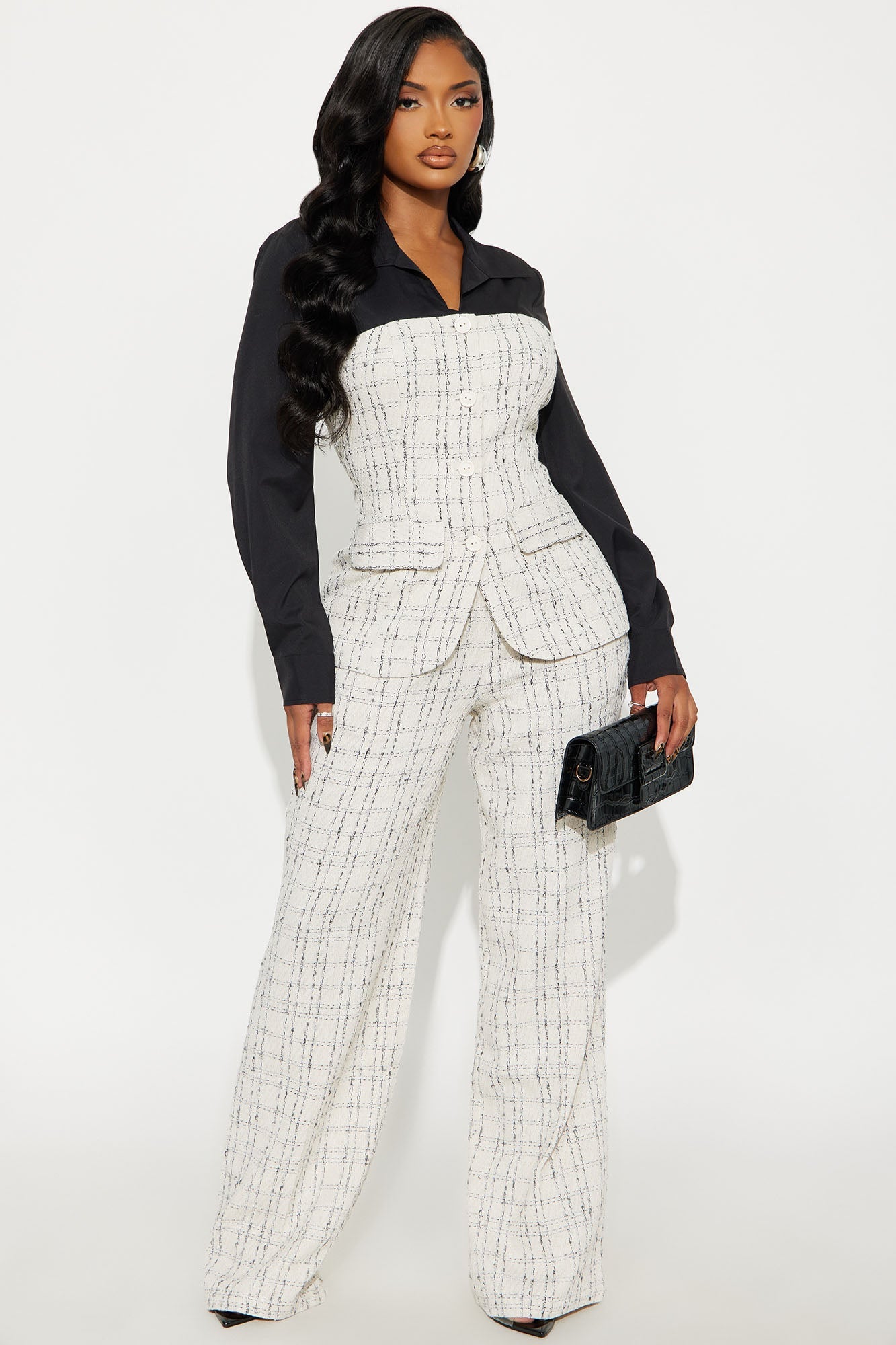 Marlowe Tweed Pant Set - Cream/combo
