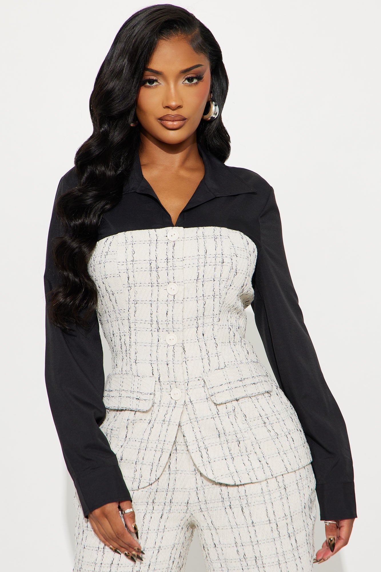 Marlowe Tweed Pant Set - Cream/combo