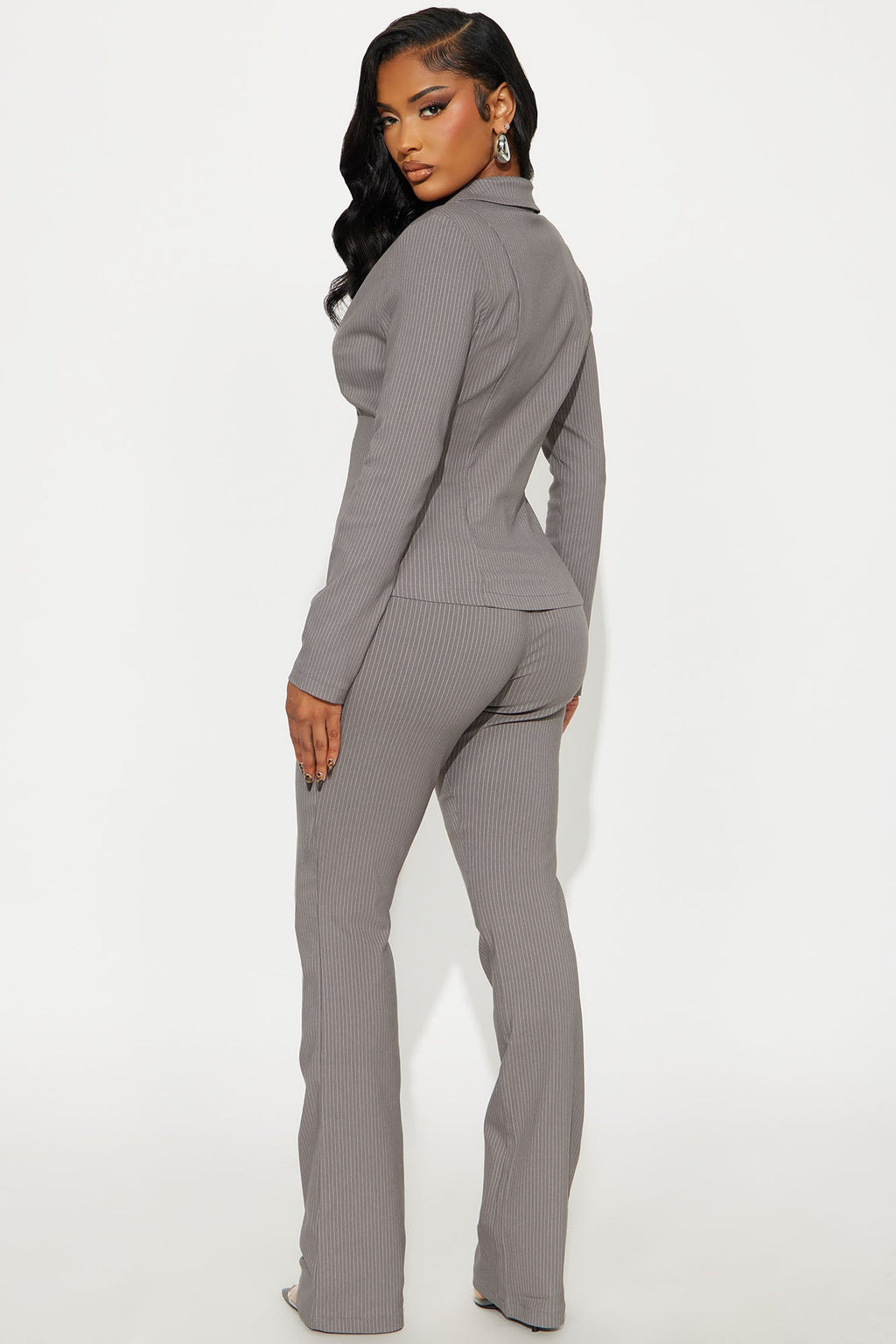 Deadline Diva Pinstripe Pant Set - Grey