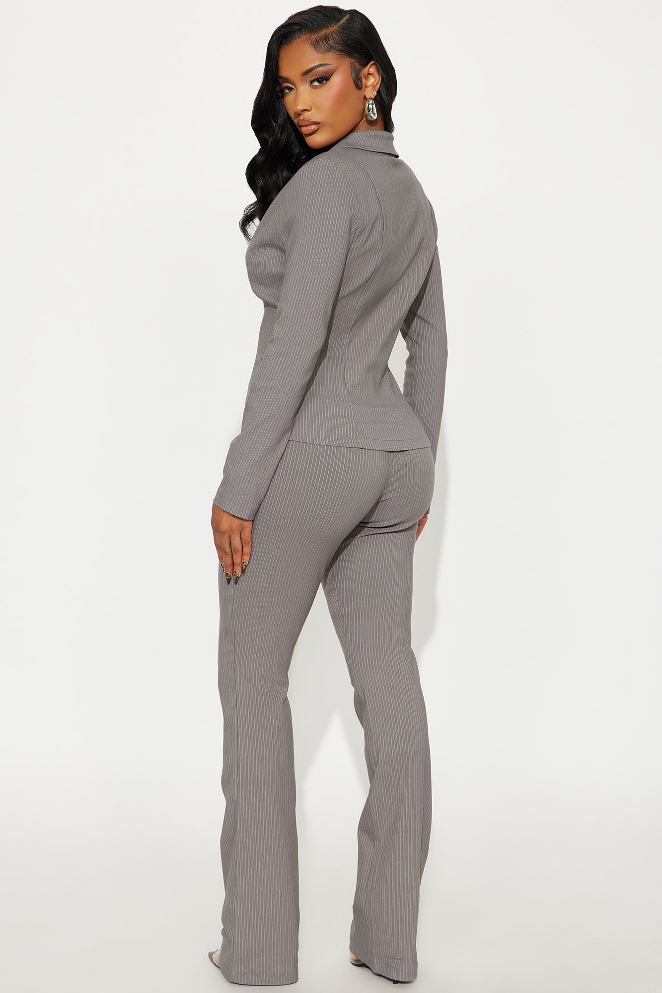 Deadline Diva Pinstripe Pant Set - Grey