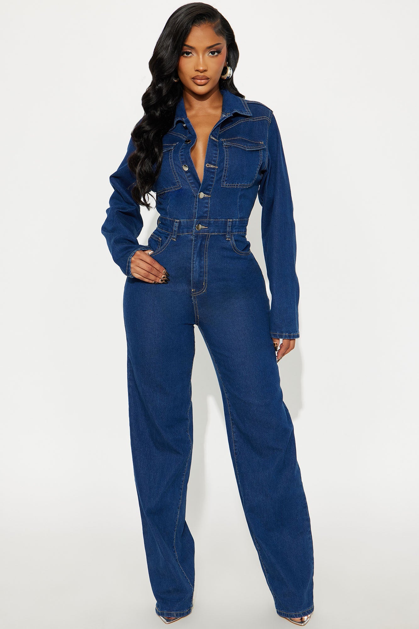 Tatiana Denim Wide Leg Jumpsuit - Medium Wash