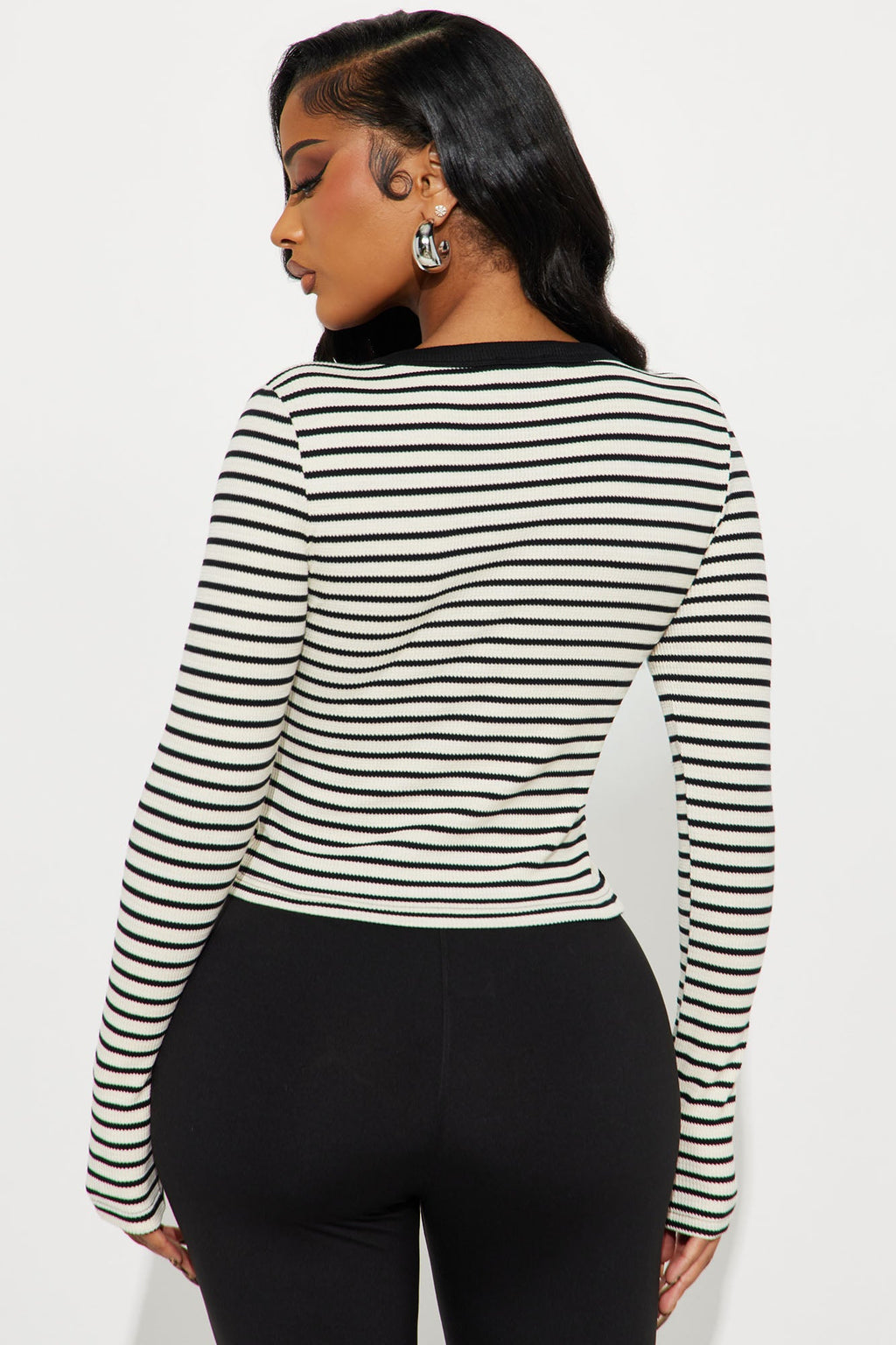 Kinley Long Sleeve Button Up Top - Black/White
