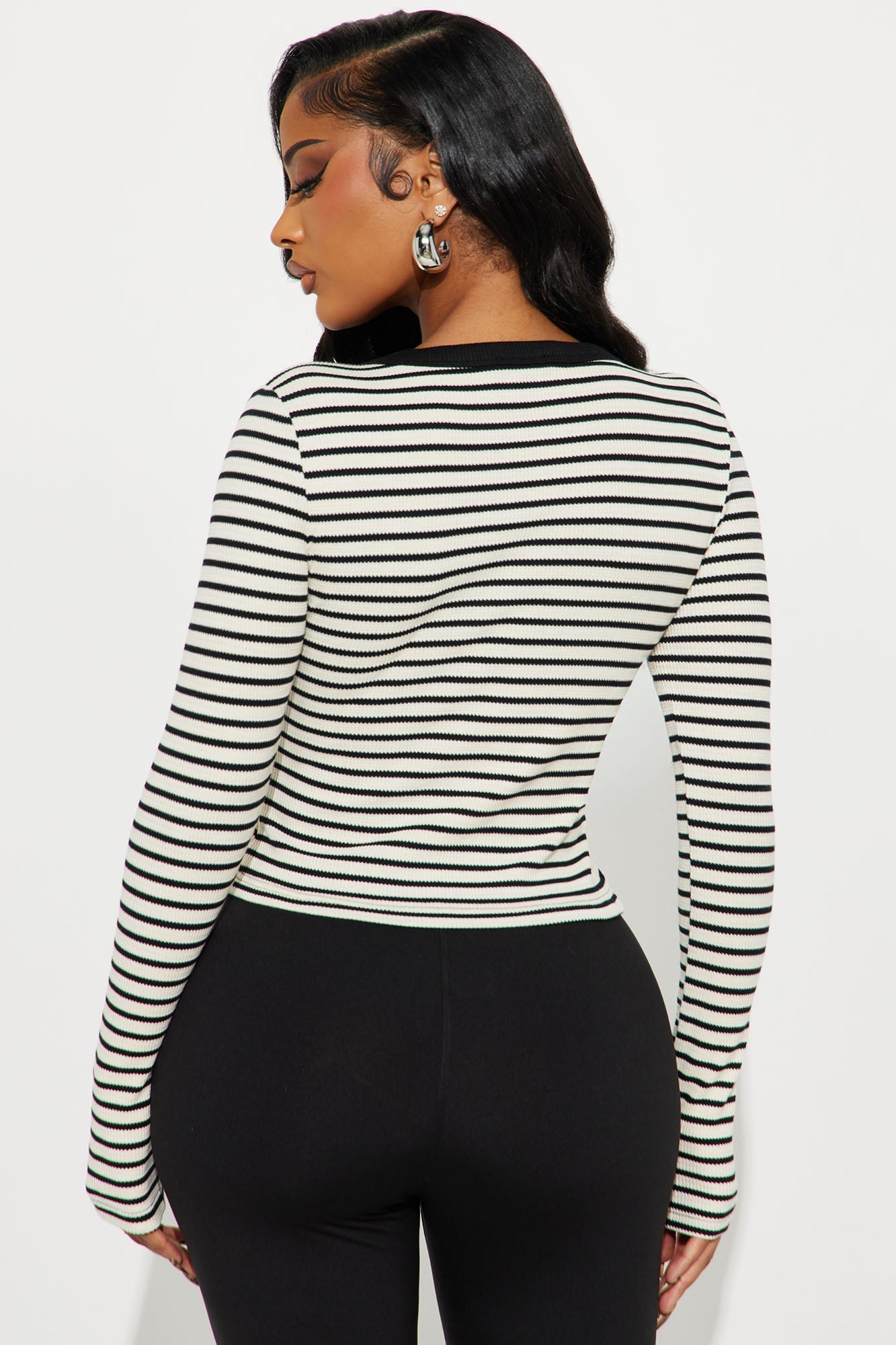 Kinley Long Sleeve Button Up Top - Black/White