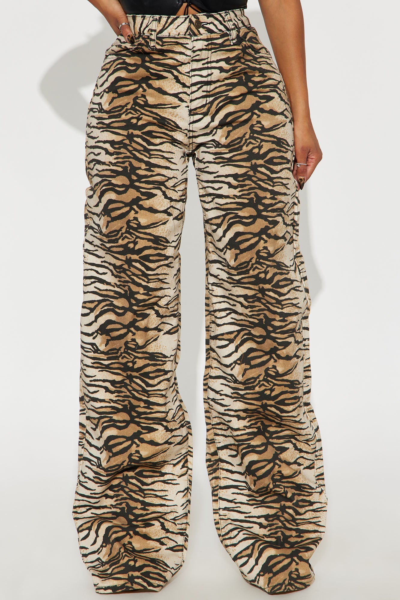 Tall Fierce And Feisty Printed Wide Leg Jeans - Brown/combo
