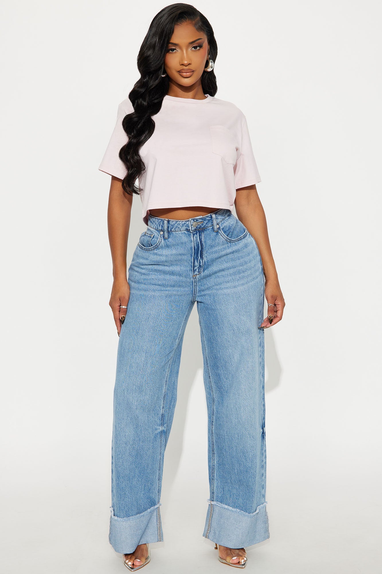 Elisa Relaxed Crop Tee - Light Pink